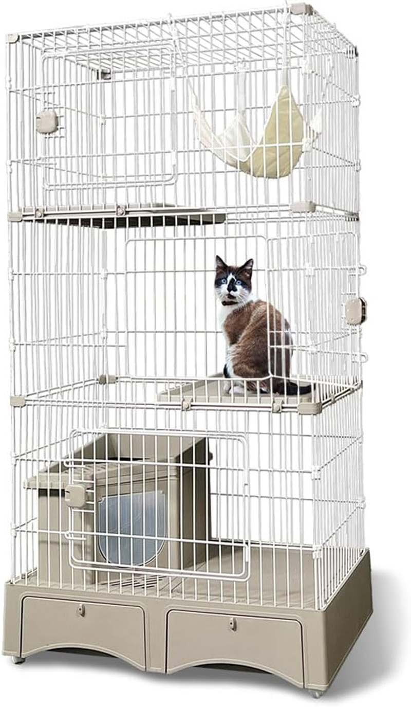 Iris Plaza MB247 Cat Cage, Integrated Toilet, Cat Cage, 3 Tiers (Includes Cat Sand Scoop, Hammock), Gray image number 2