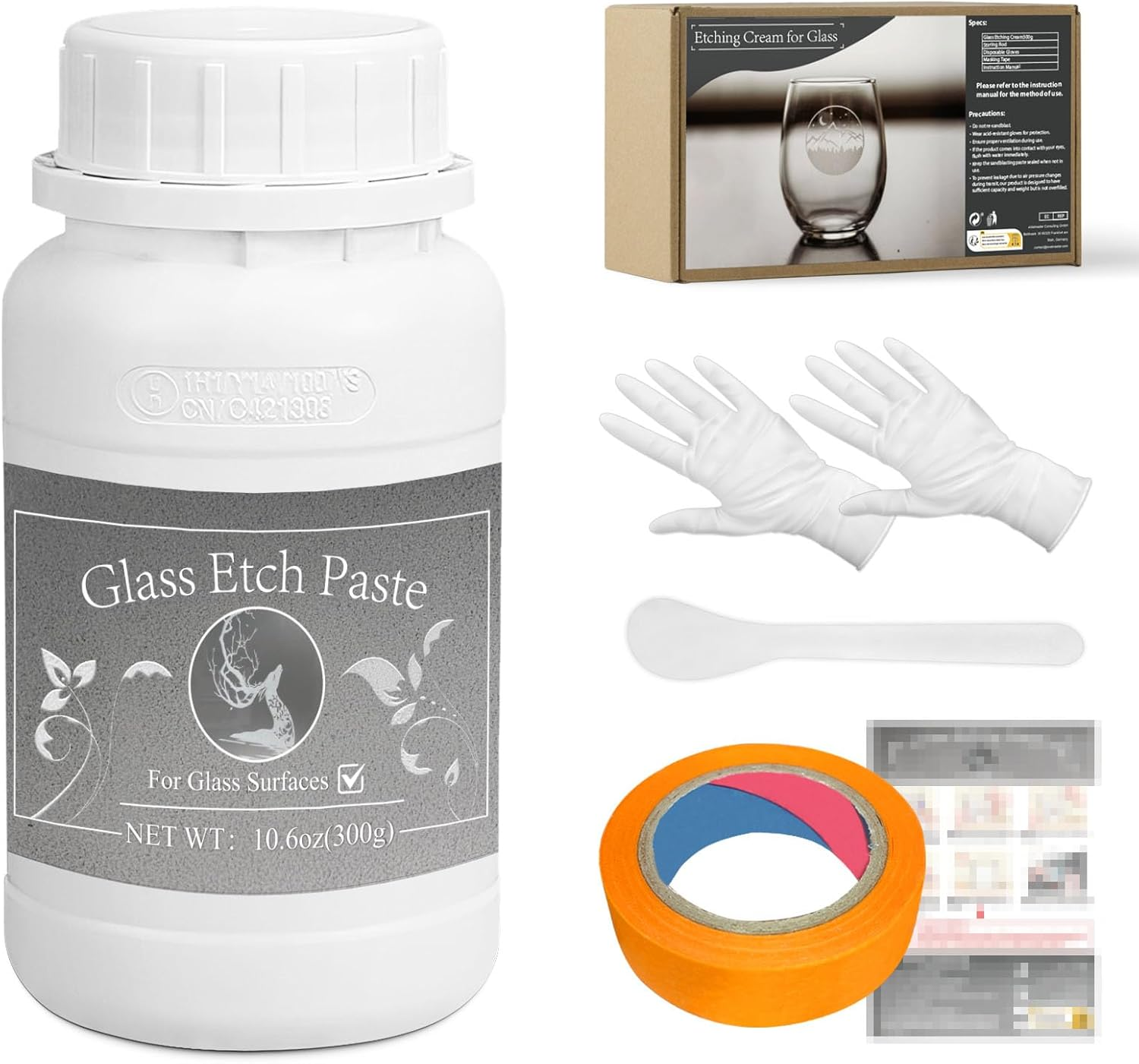 WAN2TLK 300G Glass Etching Paste Set, Etching Paste for Glass, DIY Art Craft Supplies to Create Stunning Designs on Glass Surfaces image number 2