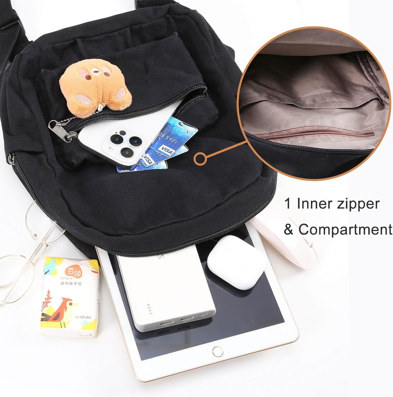 Phaoullzon Girls Mini Backpack Purse for Teens Kids Small Canvas Backpacks with Bear Pendant