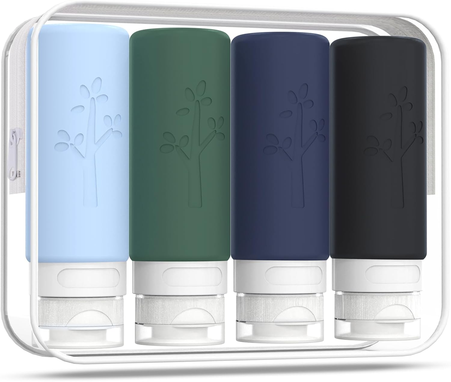 100Ml Silicone Travel Bottles for Toiletries, 4 Pack Leak Proof Refillable Squeezable Containers with Clear Zipper Bag and Labels, Portable Travel Essentials 3Oz for Shampoo Conditioner