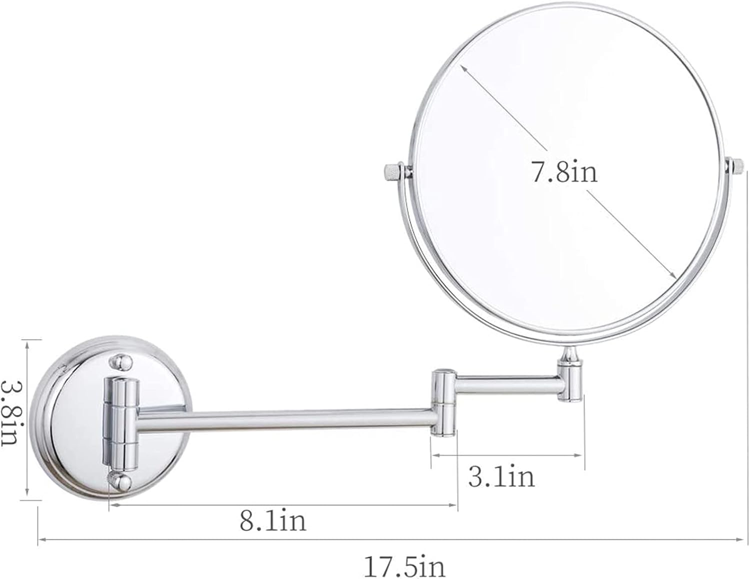 8" Wall Mounted Makeup Mirror, Double Sided Magnifying Mirror, 360&deg; Swivel Extendable Shaving Vanity Mirror for Bathroom,Brushed Gold,10X image number 6