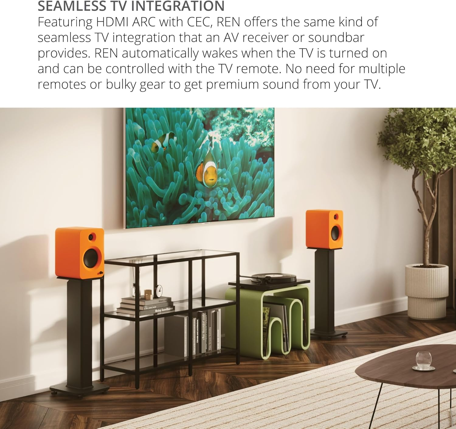 Kanto REN 200W Powered Bookshelf Speakers with HDMI ARC, USB-C, and Bluetooth 5.3 - Matte Orange, Pair - Matte Blue image number 2