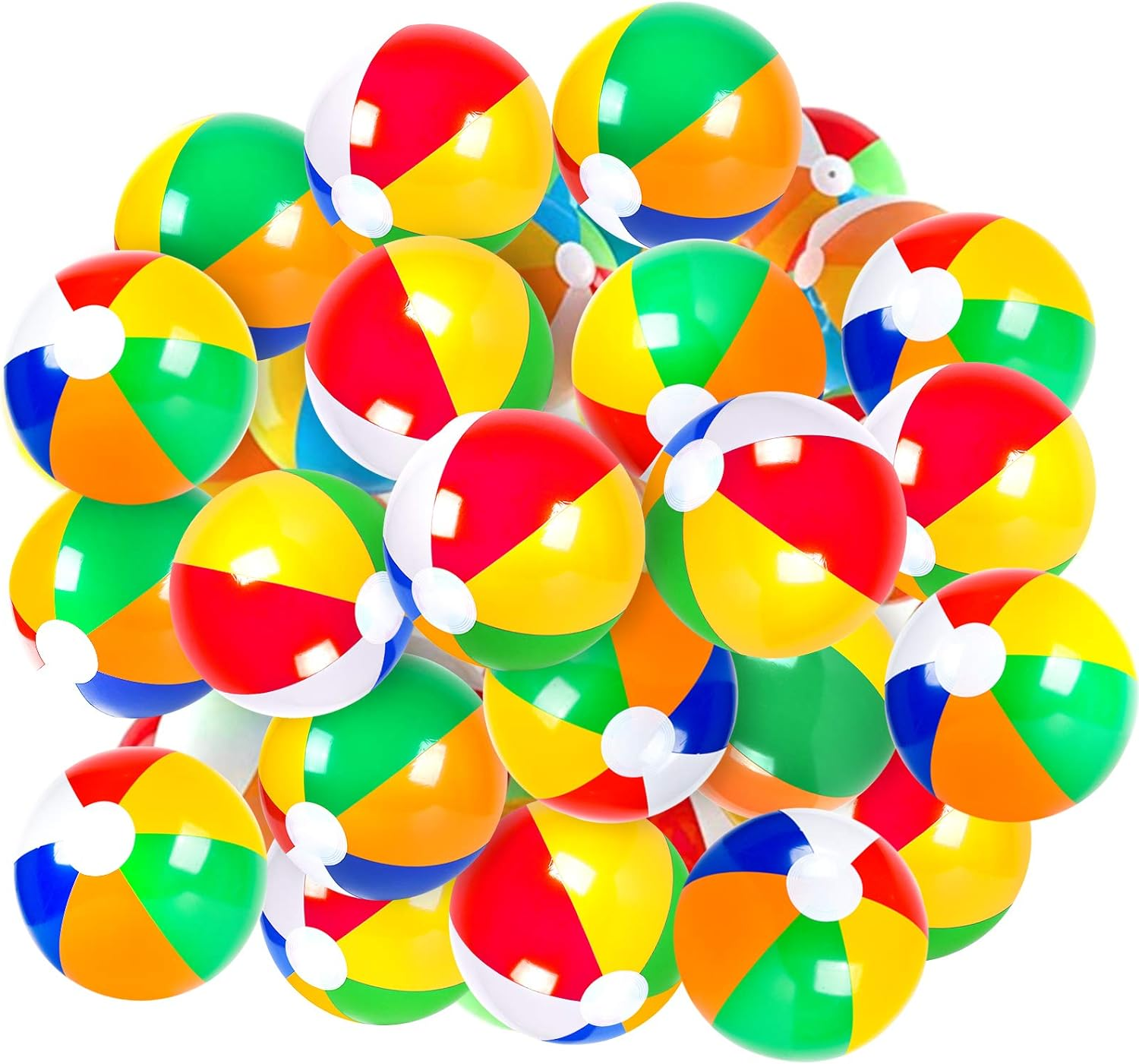 Coopay 30/60 Pack Inflatable Beach Balls Classic Rainbow Swimming Pool Ball Birthday Beach Party Decoration Summer Water Games Gifts 8 to 12 Inches from Inflated to Deflated image number 1