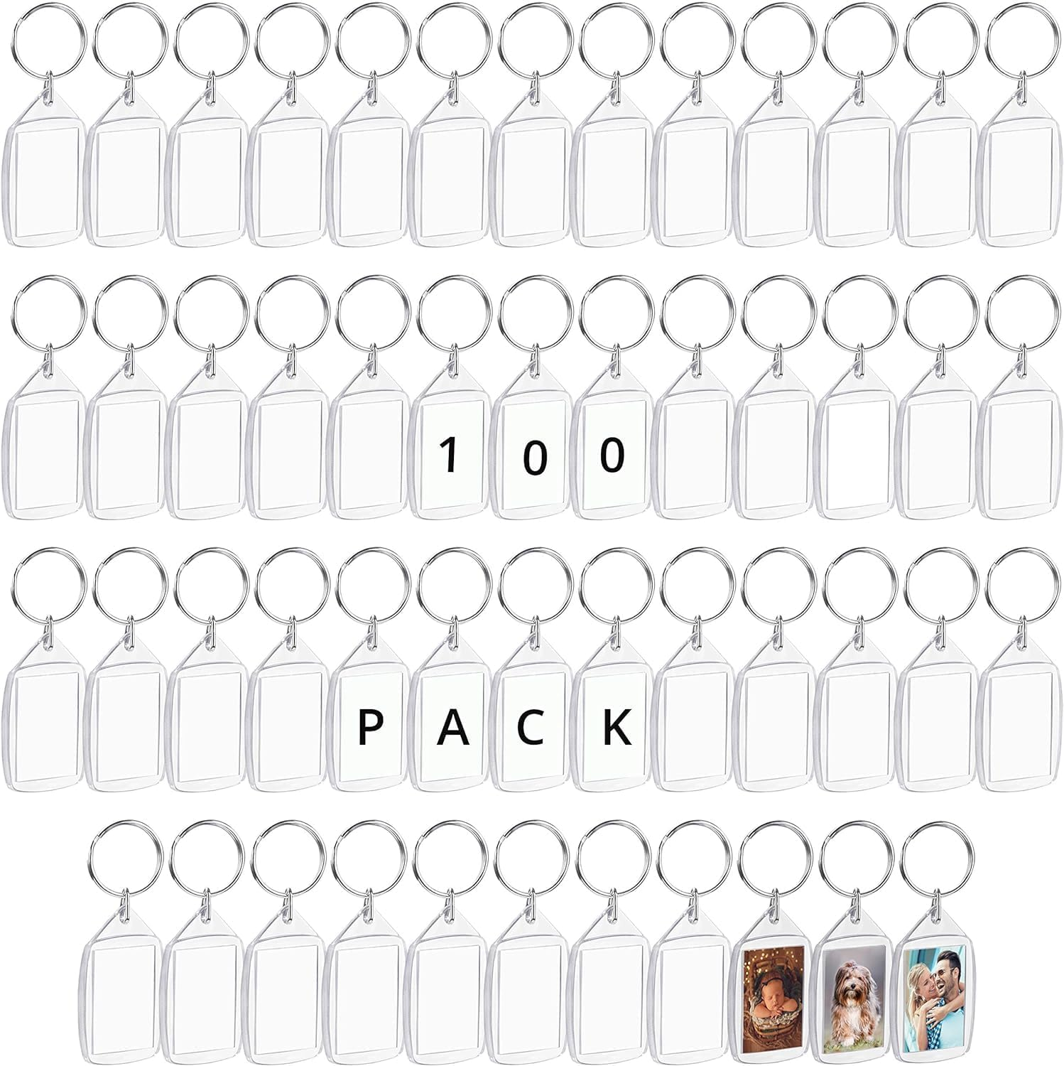 Party Monkeys Blank Photo Insert Keychains (100 Pack) - Each Keyring Is 5.4 X 3.4Cm - Translucent Clear Acrylic Key Rings for Double-Sided Photos Small Picture Frames for Family Friends Gifts & Craft image number 3