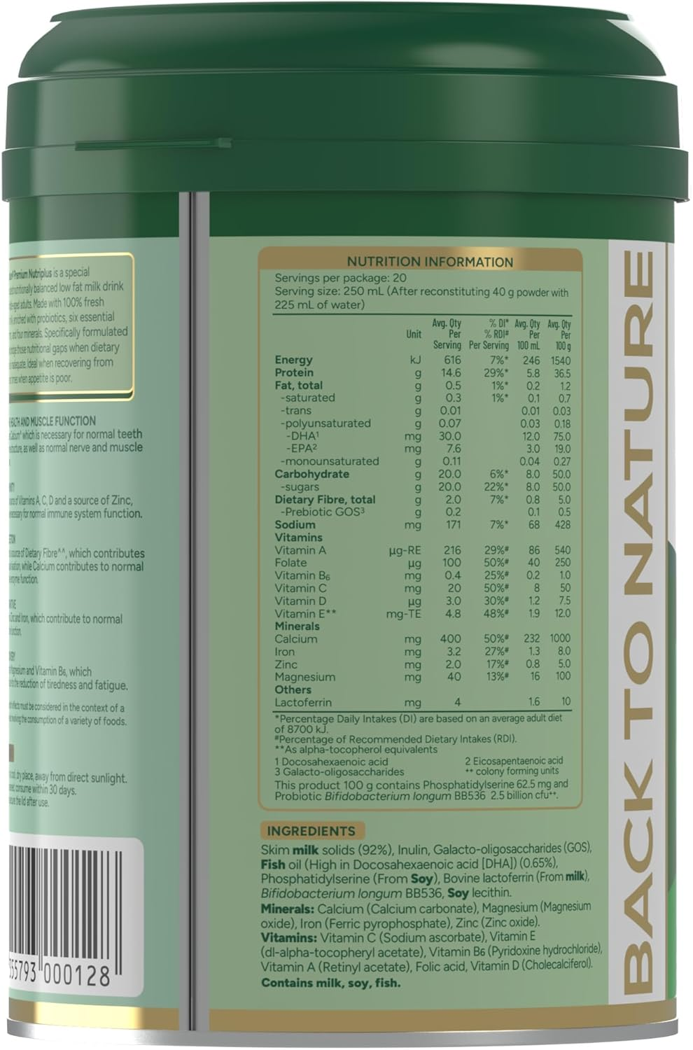 Btnature Premium Nutriplus Nutritionally Balanced Skim Milk Powder - 800G