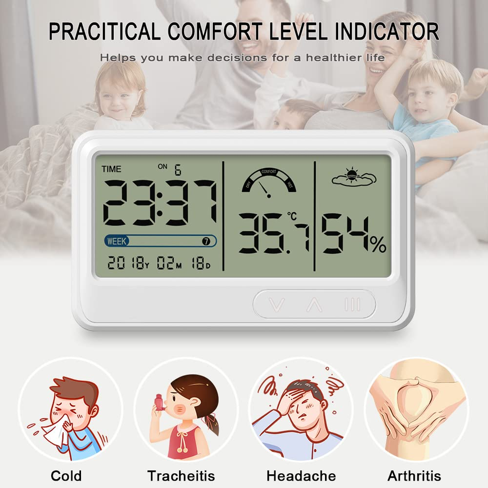 Yasao Comfort Temperature and Humidity Monitor, Comfort Temperature and Humidity Clock Digital Hygrometer Indoor Thermometer Humidity Monitor Calendar Smart Home with LCD Screen image number 2