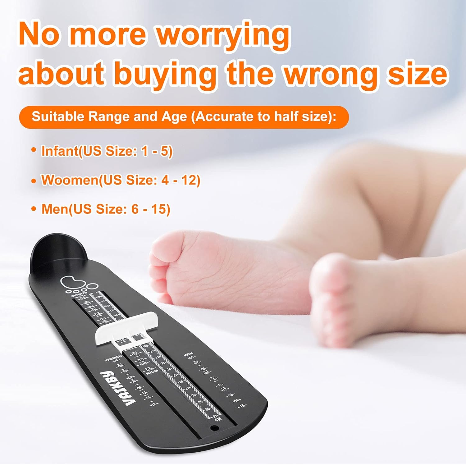 Vaikby Foot Measurement Device, Shoe Sizer Measuring Devices Ruler Sizer for Kids Adults, Buy Kids Shoes Online Simply with a Foot Measuring Device, Black, All image number 1