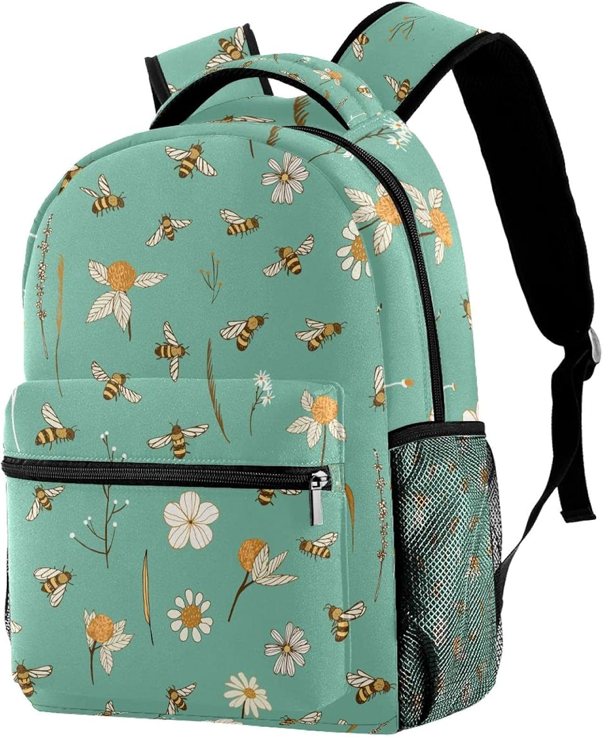 Bees and Flowers Pattern Backpack Students Shoulder Bags Travel Bag College School Tote Backpacks