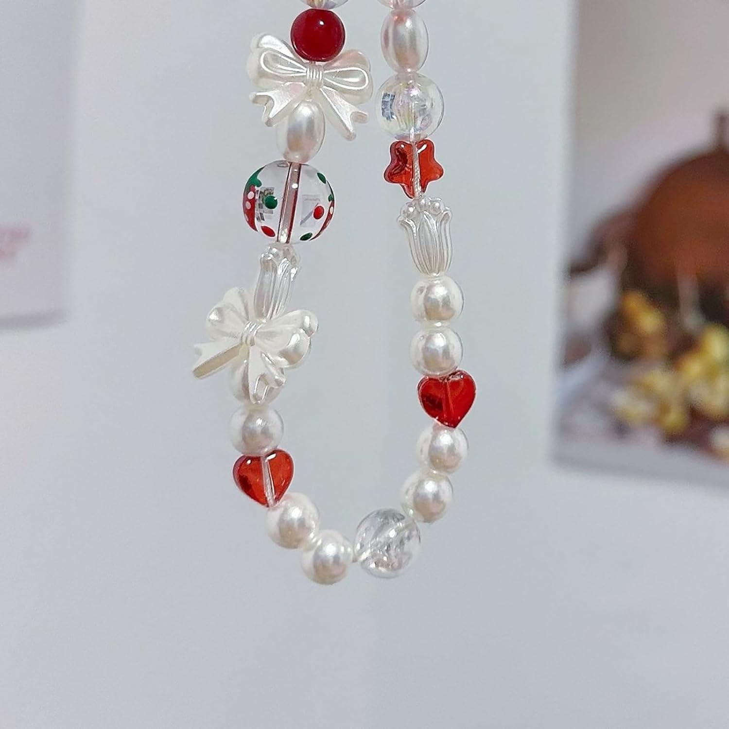 Oxtxuzdm Beaded Camera Wrist Strap with Cuteness Pearls Charm Digital Camera Charm for Digital Cameras and Phones Cherries Accent Phone Lanyard image number 6