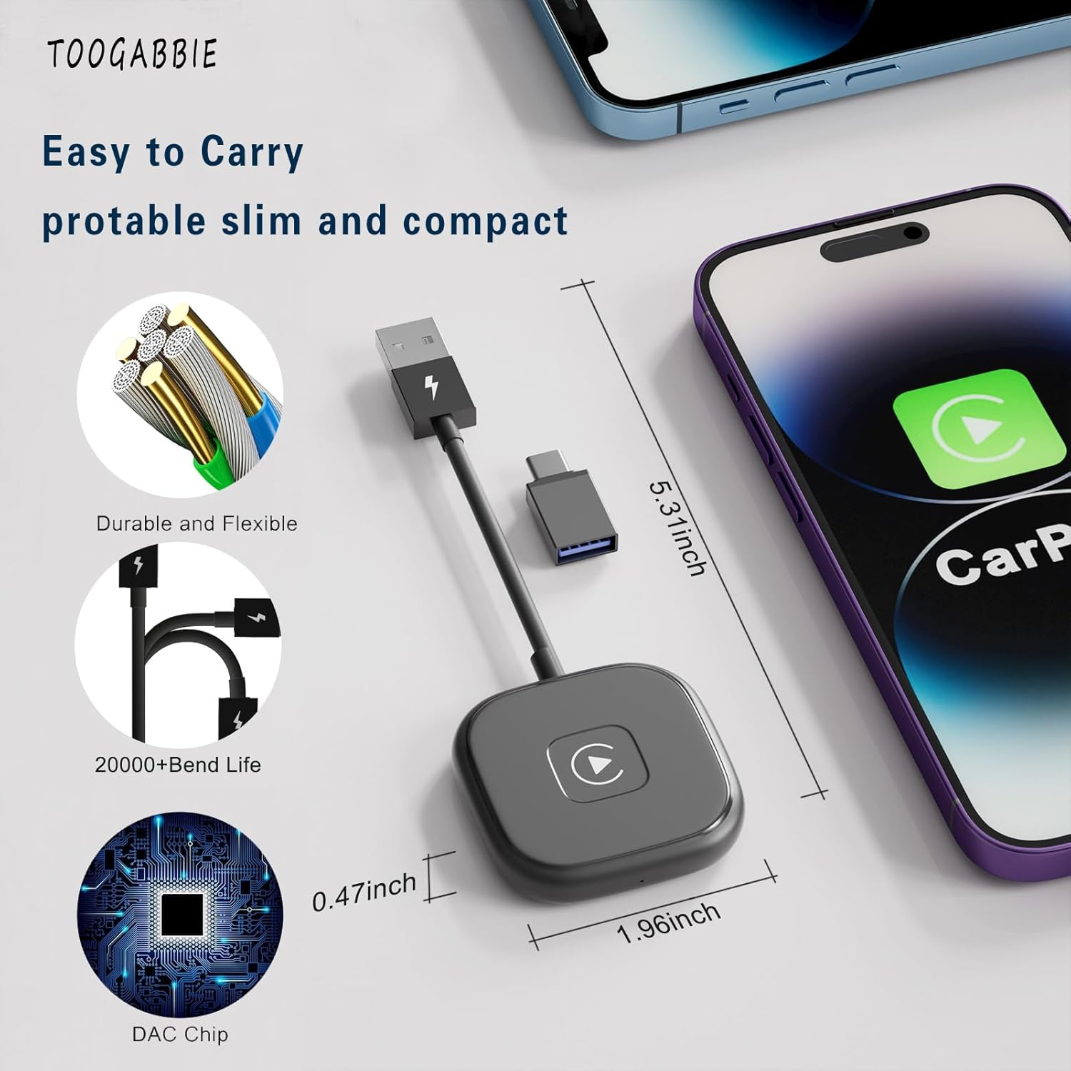 Iphone Wireless Carplay Adapter, Apple Carplay Wireless Adapter, Wireless Apple Carplay, Plug & Play Wireless Carplay Dongle 5Ghz Wifi Online Update,Low Latency,Easy Use Compatible with Ios 10+ image number 3