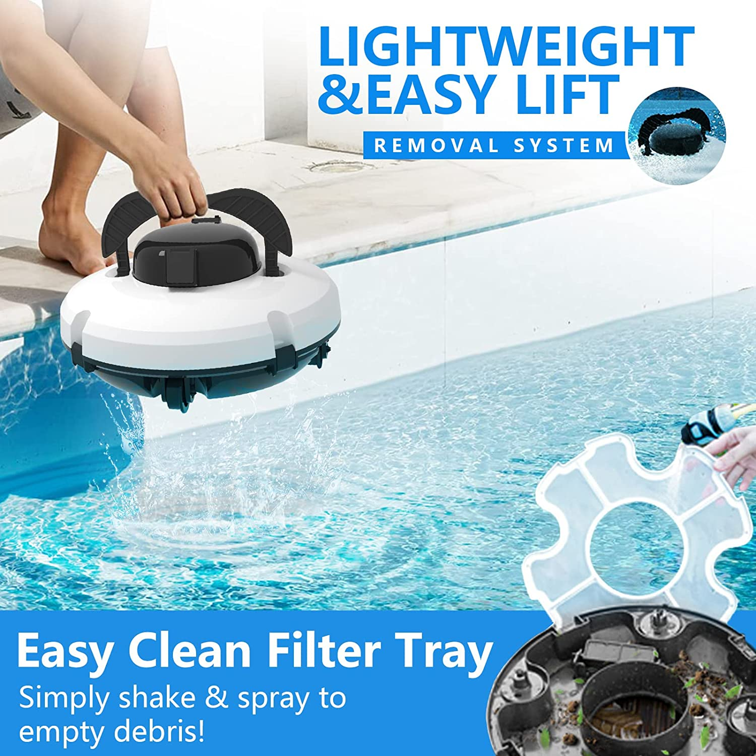 (2023 Upgrade) Cordless Robotic Pool Cleaner, Automatic Pool Vacuum with Dual-Drive Motors in Ground Pool Cleaner Vacuum, Pool Vacuum for above Ground Pool up to 600 Sq.Ft (Lasts 120 Mins) image number 4