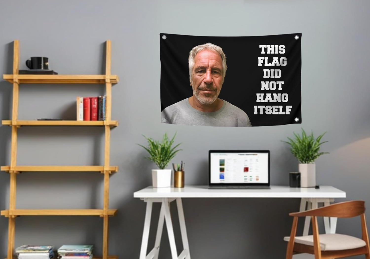 3X5 FT Banner with 4 Brass Grommets - This Flag Did Not Hang Itself - Jeffrey Epstein Tapestry Funny - Tapestrys Cool Wall Flag - College Dorm Room Meme Banners Flags for Bedroom Teen Guys Boys image number 2