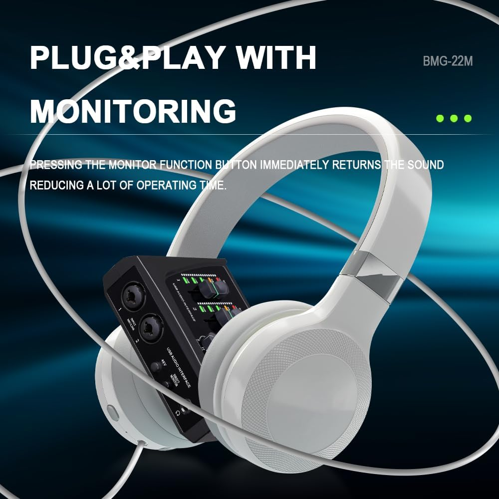 BOMGE Mini 2 Channel USB Audio Interface for Recording, Streaming and Podcasting, with XLR/48V Phantom Power,Studio Quality Audio Interface for Guitarist, Vocalist, Podcaster or Producer image number 1