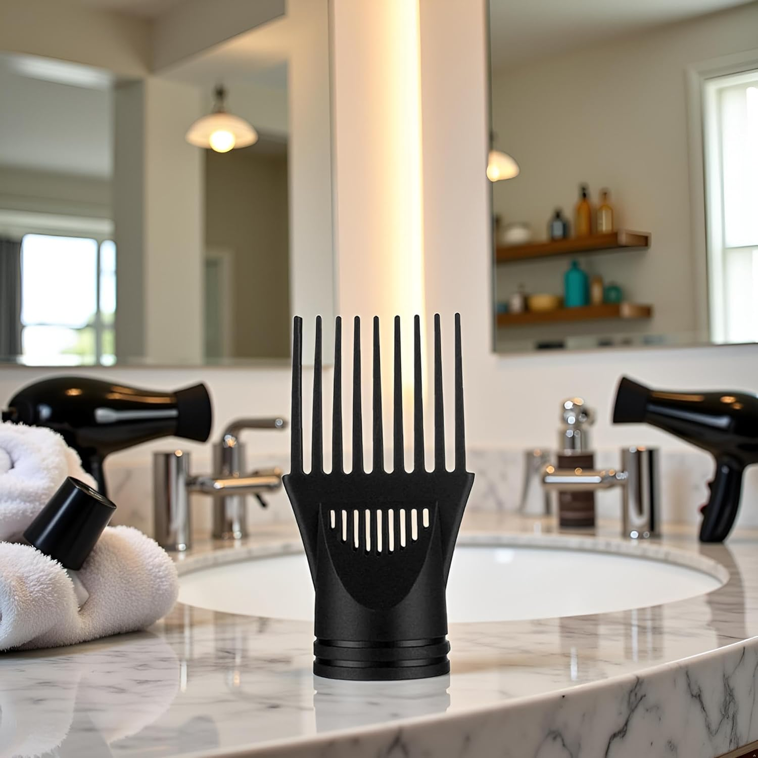 Hair Dryer Diffuser Professional Universal Hairdressing Wind Blow Cover Comb Attachment Nozzle Black Straightening Detangling Fine Curly Natural Hair Professional Processed Blow Dryer Comb Attachment image number 1