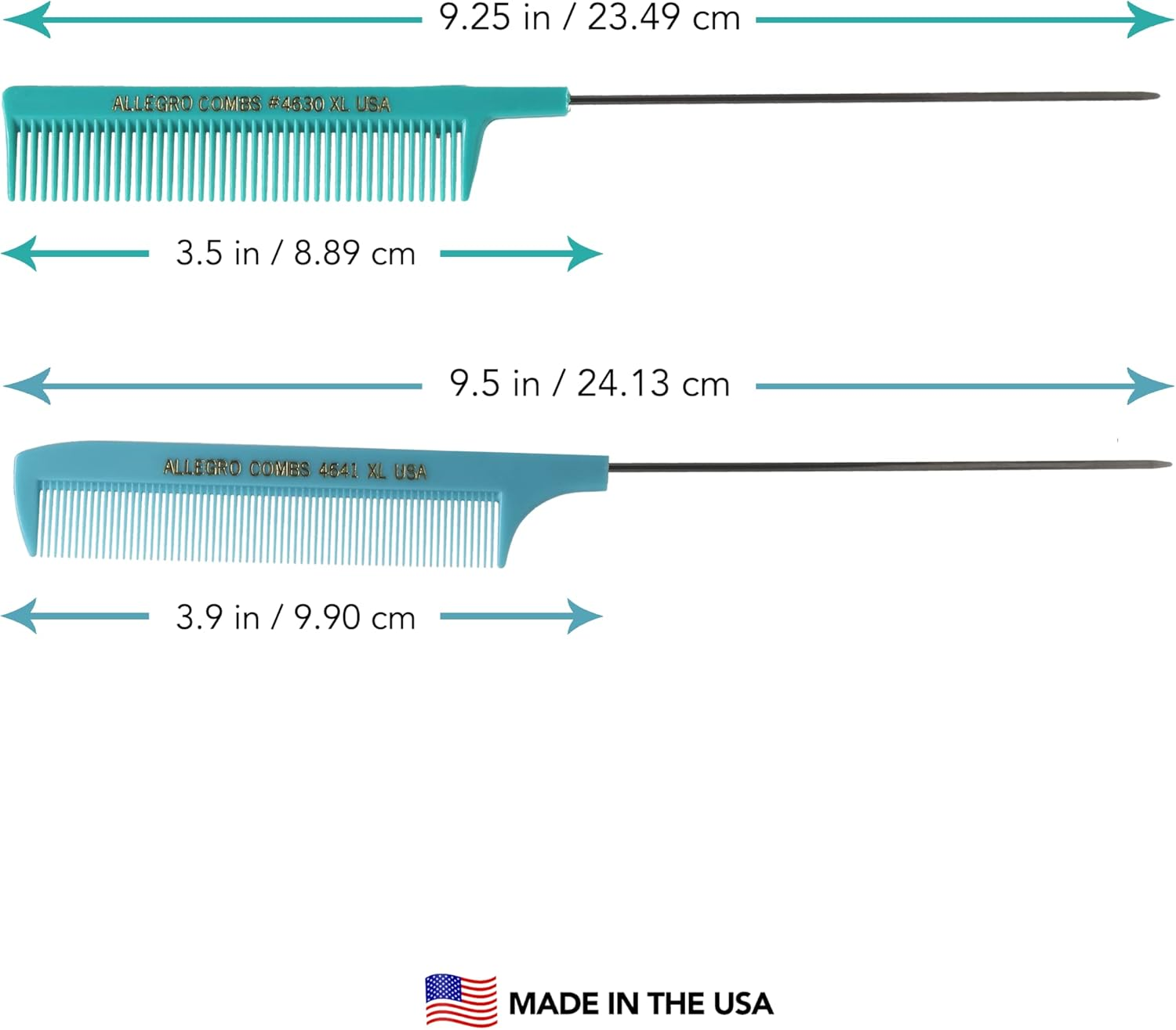 Allegro XL Pintail Rat Tail & Parting Combs - Metal Tail Foiling & Pin Combs (2 Pc. BLUE & AQUA) - Black,Blue image number 5