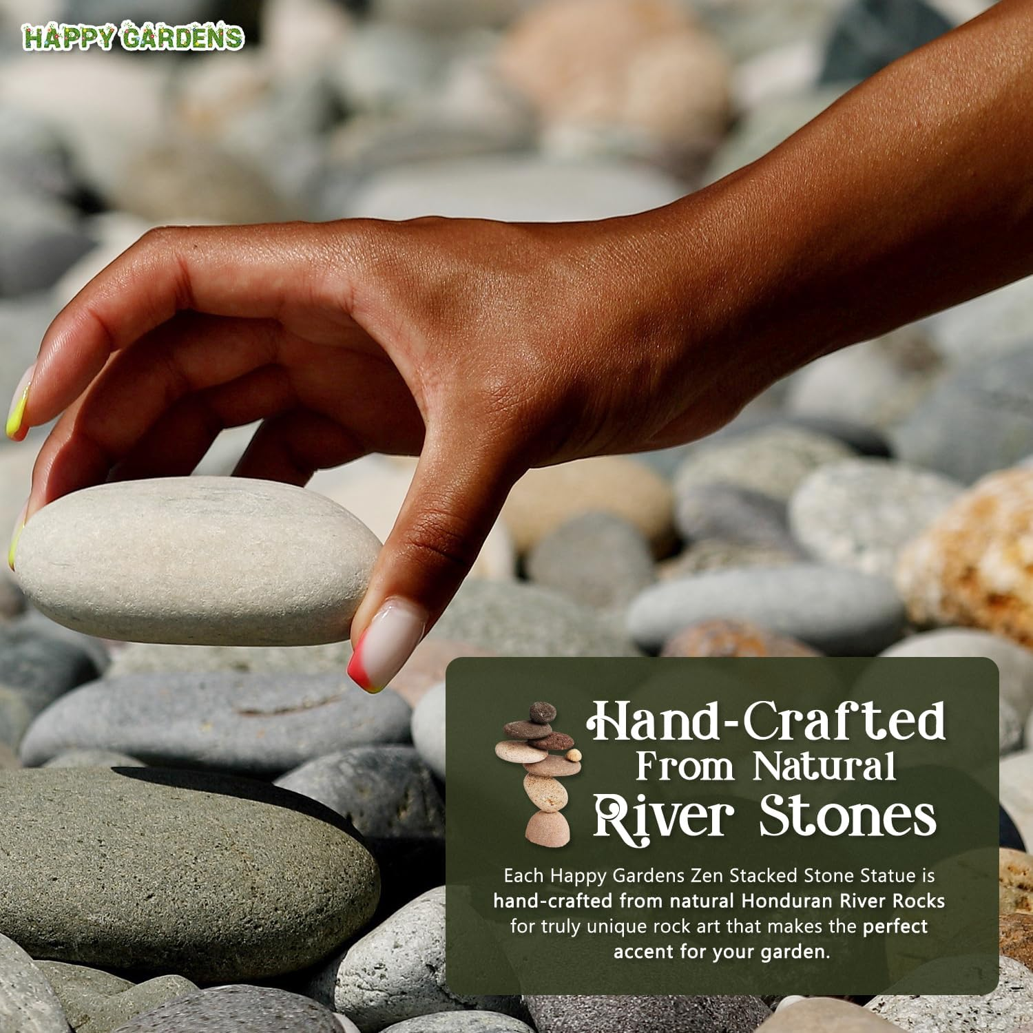 Happy Gardens Zen Stacked Rocks Sculpture | Cairn Statue Balancing Rock Stone Decor for Japanese Garden image number 6