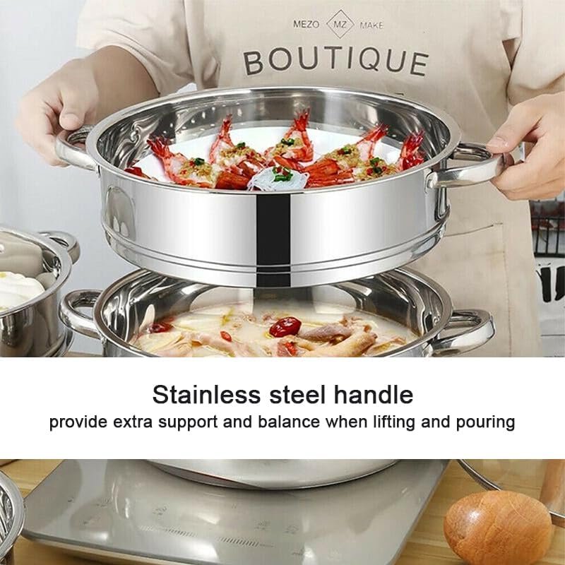 Leona Co 4/5 Tier Steamer Pot for Cooking, 28Cm Steam Pots with Lid Multipurpose Stainless Steel Steaming Pot Cookware with Handle for Vegetable, Dumpling, Stock, Sauce, Food (5 Tier) image number 1