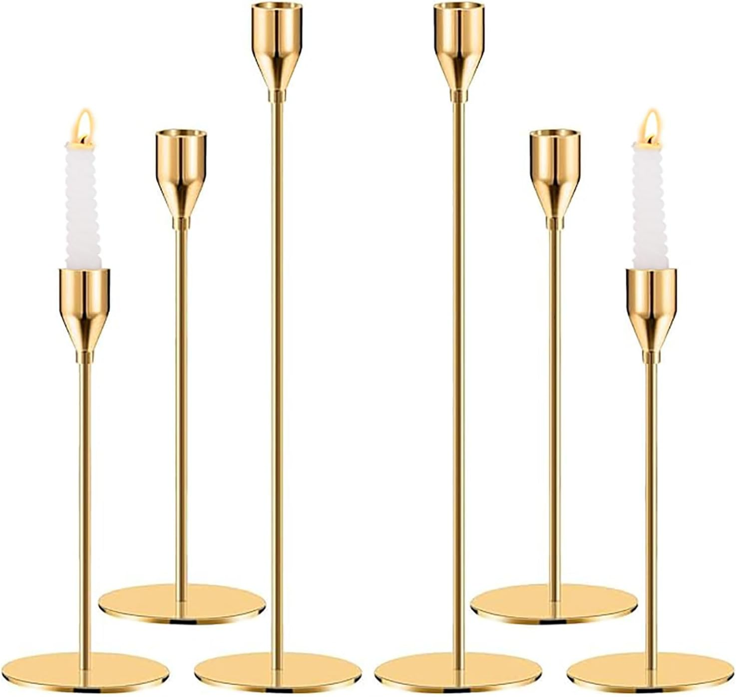 6Pcs Gold Candle Holders, Tall Taper Candlestick Fit 3/4 Inch Thick Pillar Candle Led Modern Candles, Metal Candle Stick Holder Stands Table Centerpieces for Wedding Dinning Party Decorative image number 2