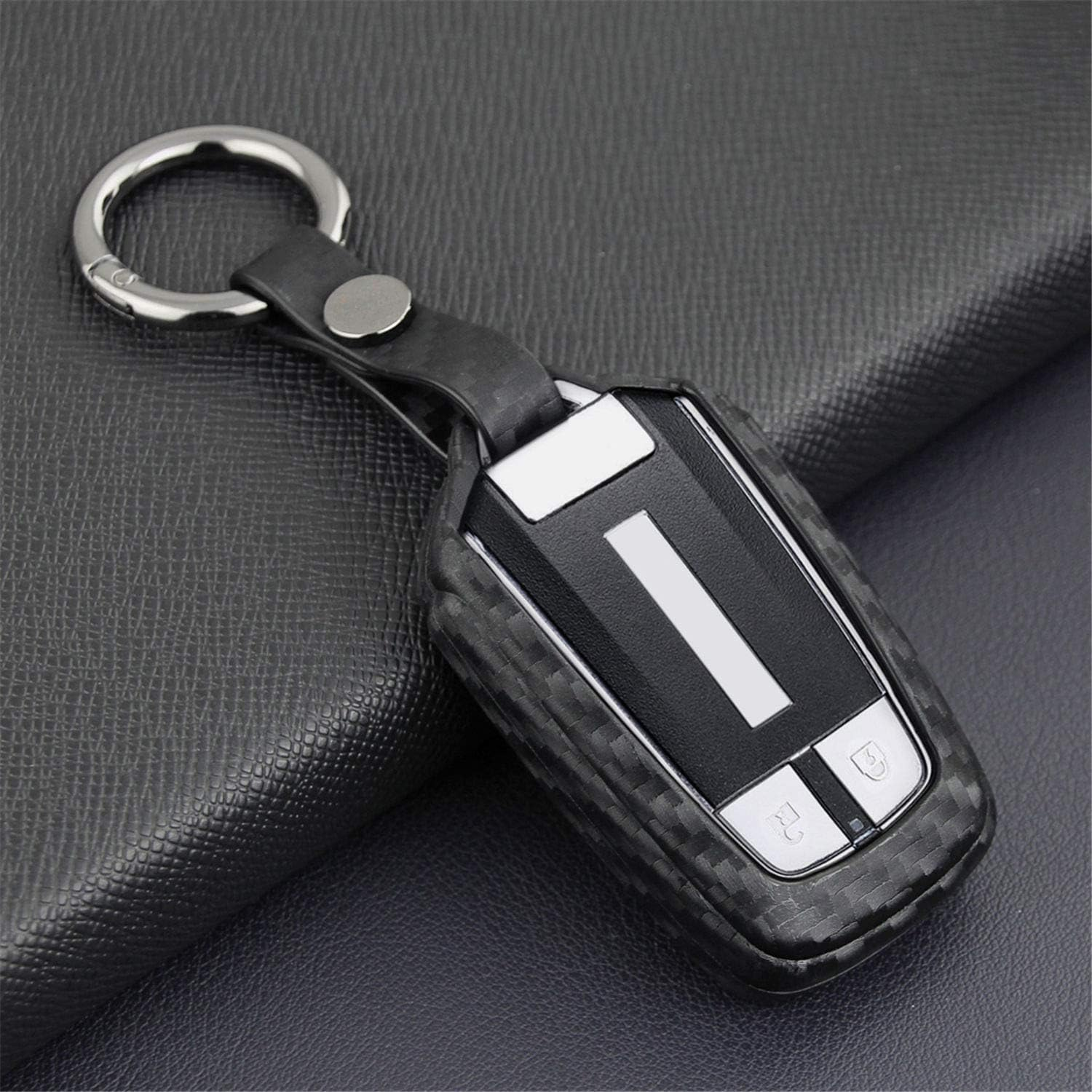 M.Jvisun Soft Silicone Rubber Carbon Fiber Texture Case Key Fob Cover for Isuzu D-Max MU-X Car Remote Key Shell - Black - round Keychain image number 5