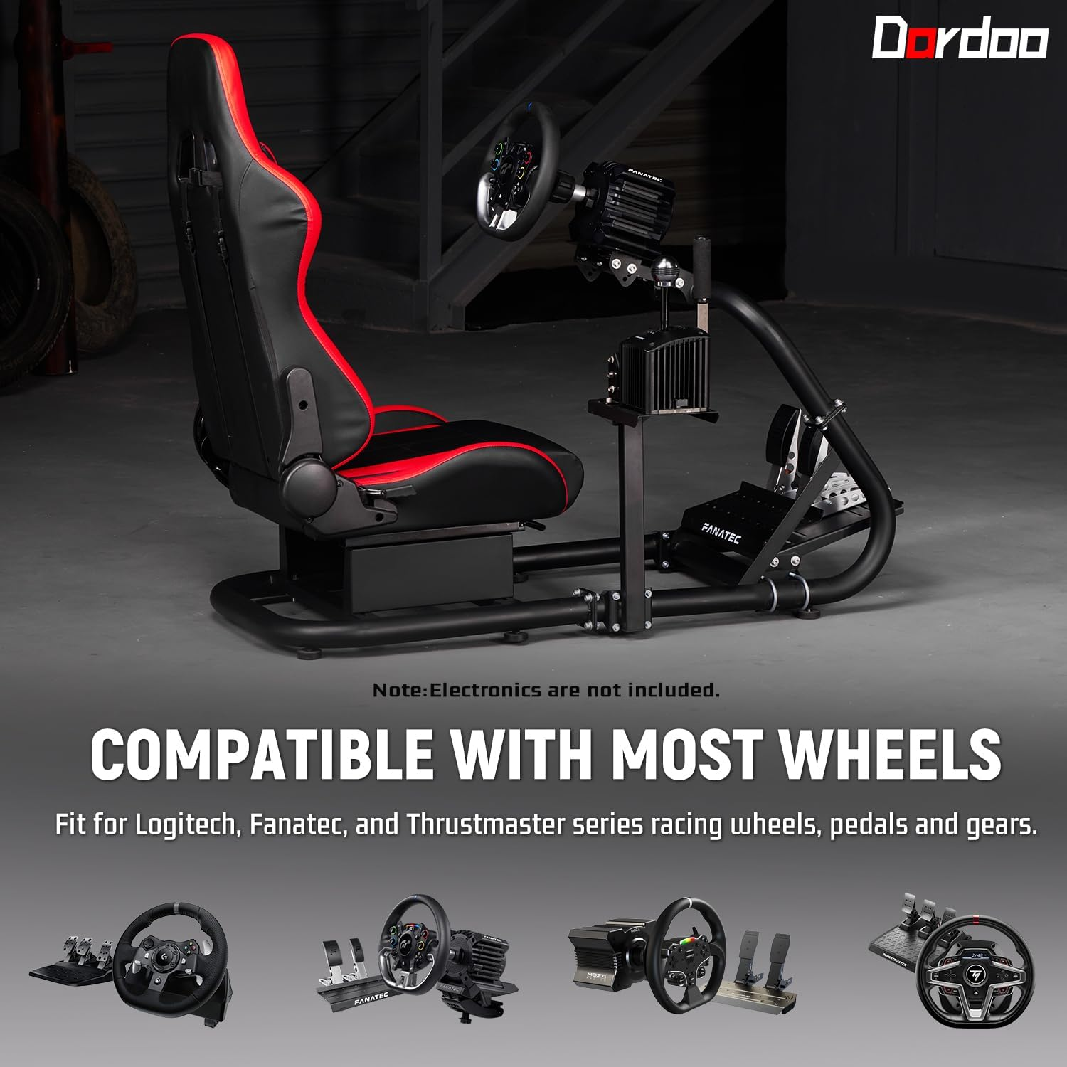 Dardoo Racing Simulator Cockpit Game Seat Red,Adjustable Frame and Seat Fit for Logitech G25 G27 G29 G920 G923, Thrustmaster T300, Fanatec, Steering Wheel Stand without Wheel,Handbrake and Pedal image number 2