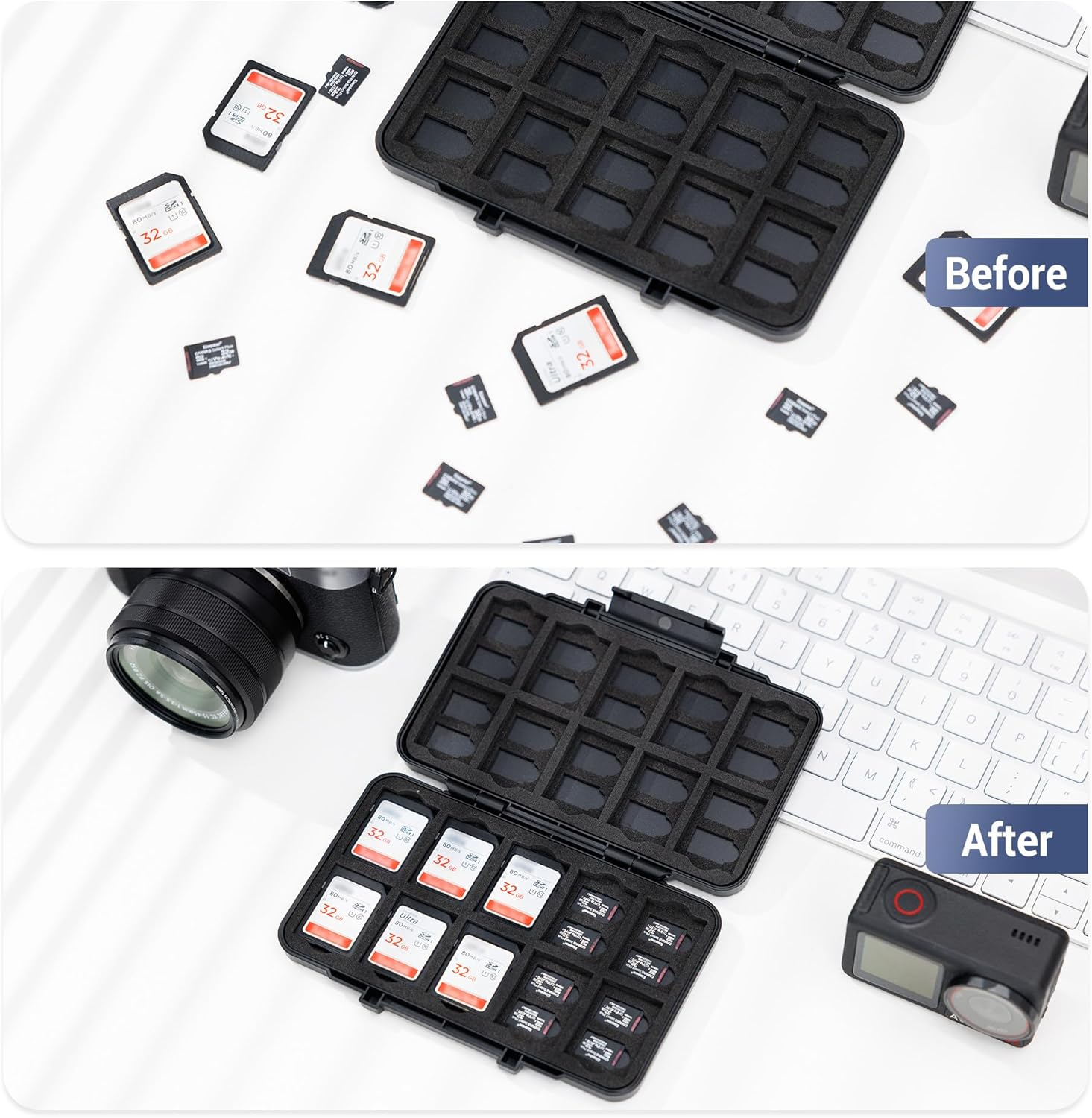 [Large Capacity] 60 Slots Memory Card Case for 20 SD and 40 TF Cards, Compact Size & Portable SD SDHC SDXC TF Micro SD Card Holder Organizer Storage Box, Anti-Shock Anti-Dust image number 6