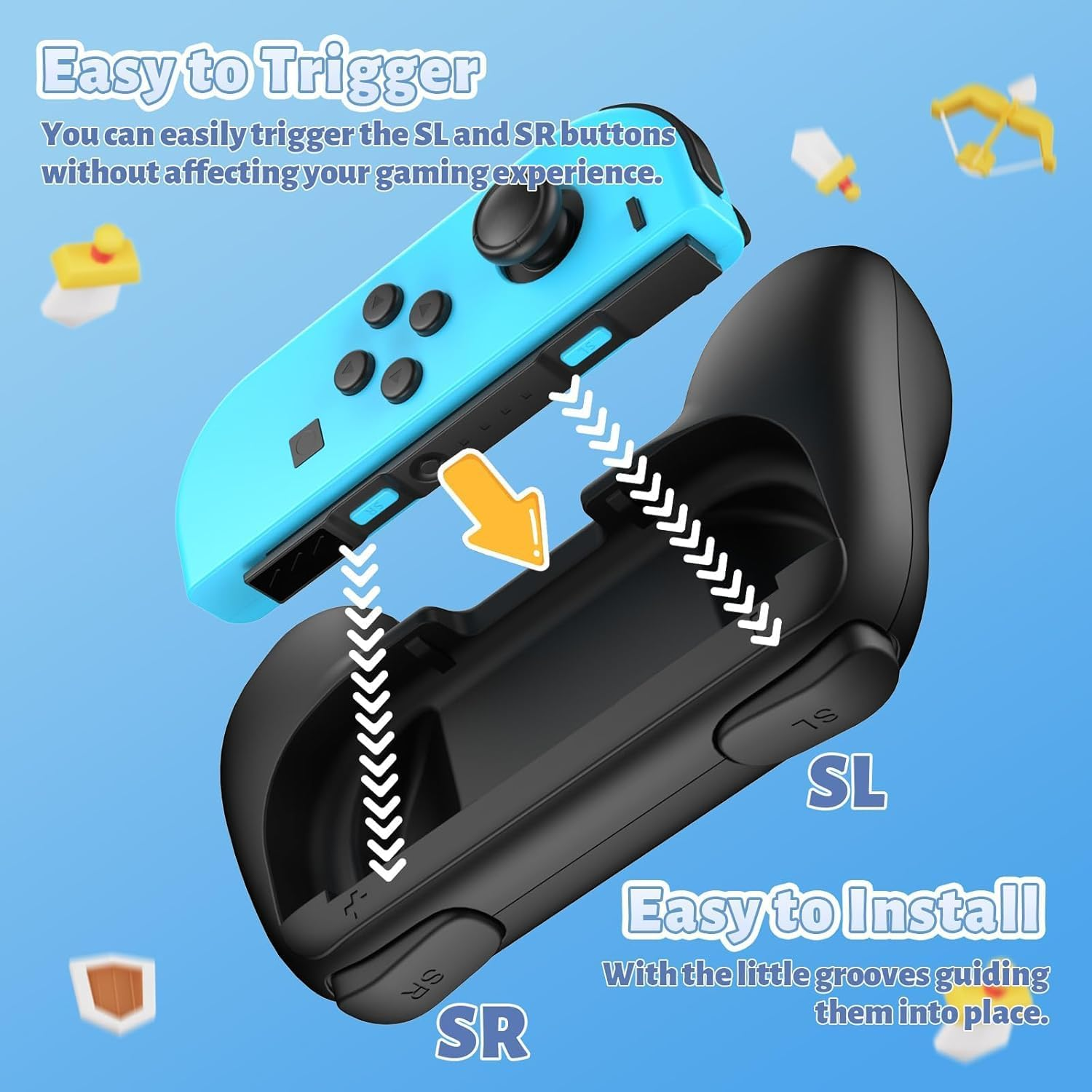 ZONEY Grips Compatible with Nintendo Switch Joy-Con&Switch OLED Model, Wear-Resistant Handle Kit Gamepad Replacement for Nintendo Switch Joy Cons &Switch OLED Model for Controller (Black) - Red  Blue image number 7