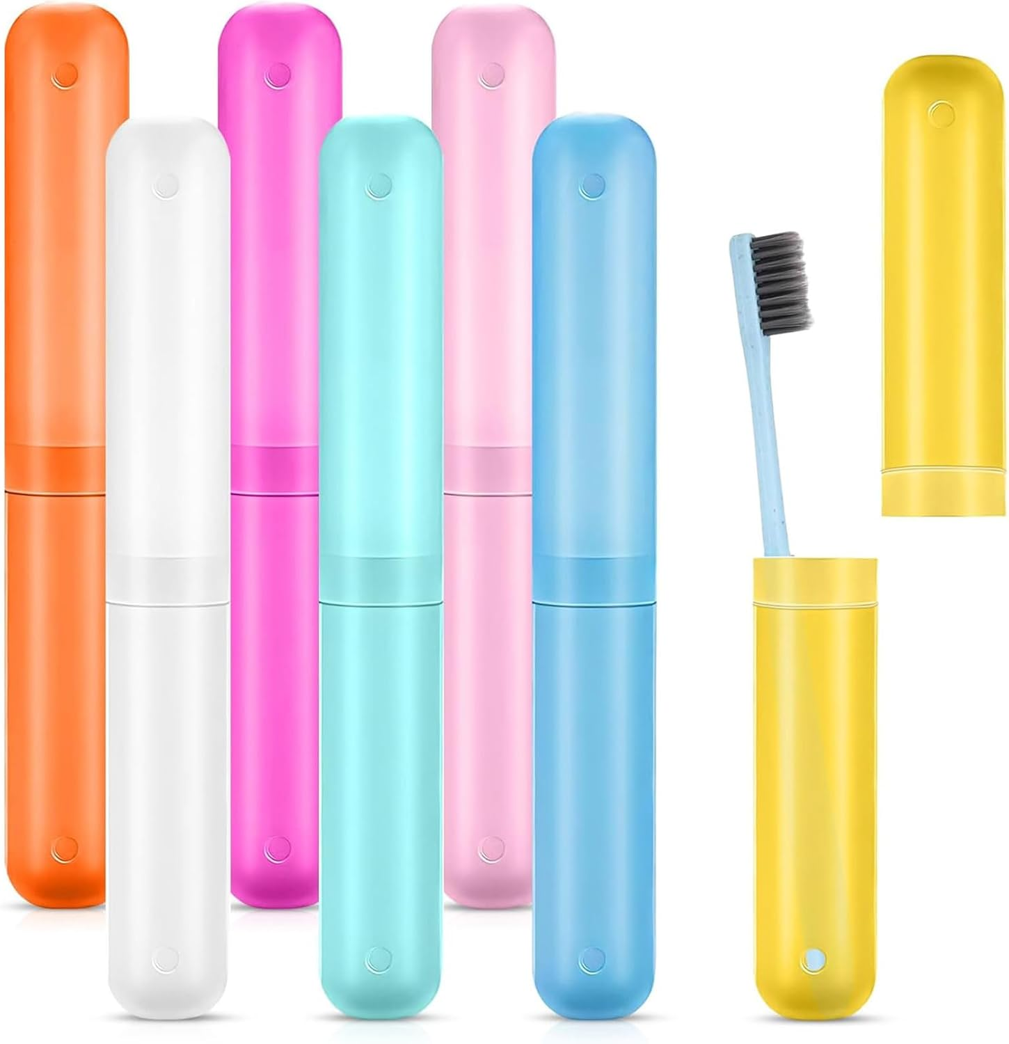 Bulk 7-Pack Travel Toothbrush Case Holder - Breathable PP Material, Drain Holes & Lightweight for Camping, Trips, Home (7 Assorted Colors)