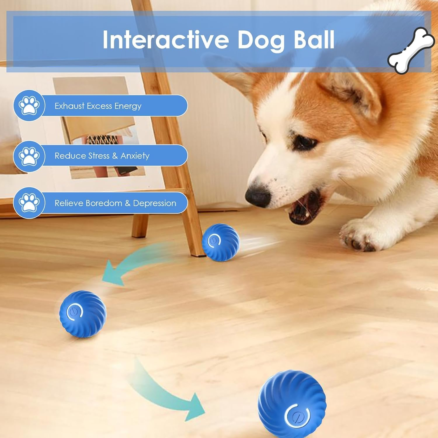 Interactive Dog Ball Toys, Active Rolling Ball for Indoor Dogs Cats with Motion Activated USB Rechargeable, Moving Bouncing Ball Pet Puzzle Toy (Blue) - Orange A image number 3