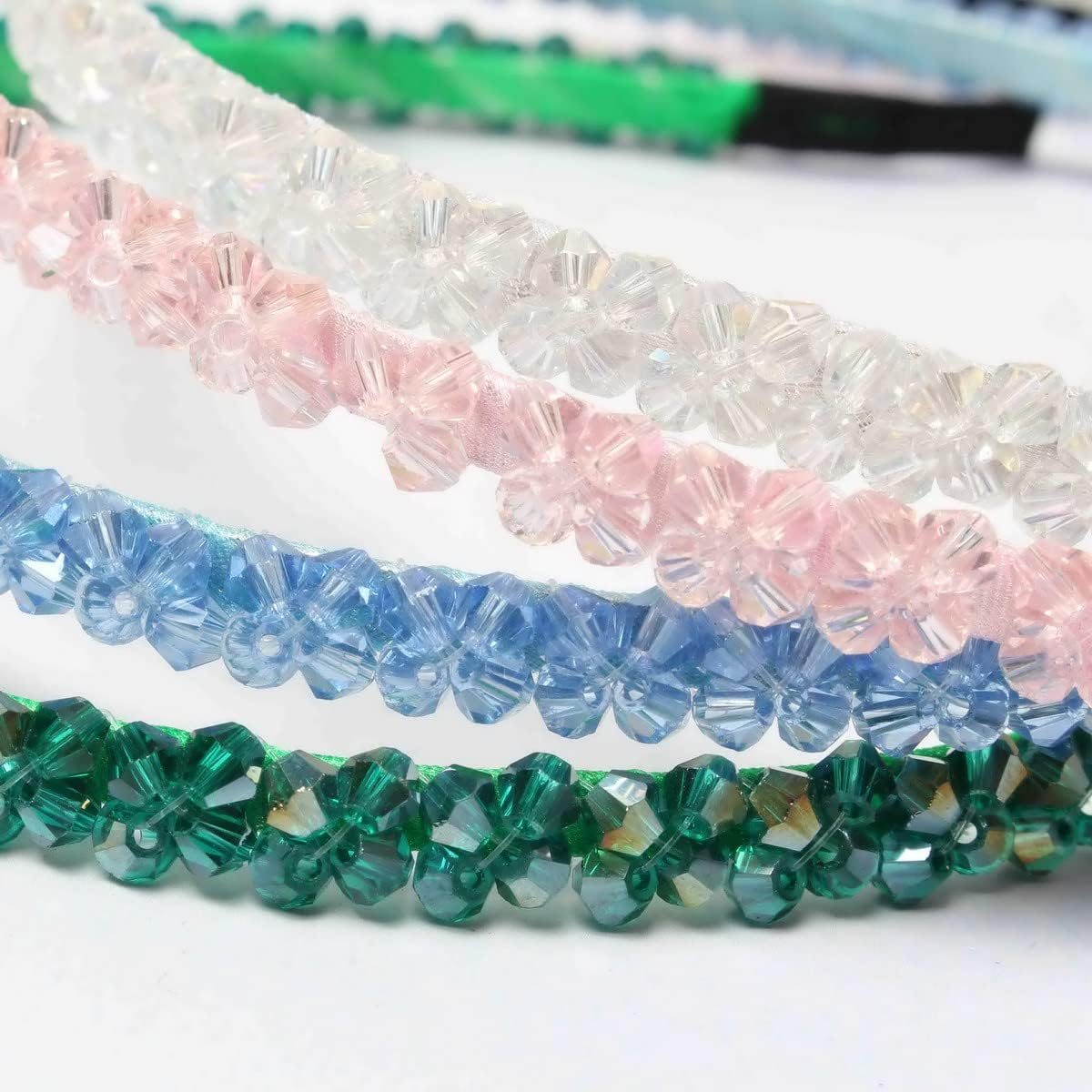 4 PK Crystal Rhinestone Headbands for Women Girls Double Rows Sparkly Beaded Hair Hoops Pink Weave Narrow Hair Bands Hair Accessories (Color B) image number 1