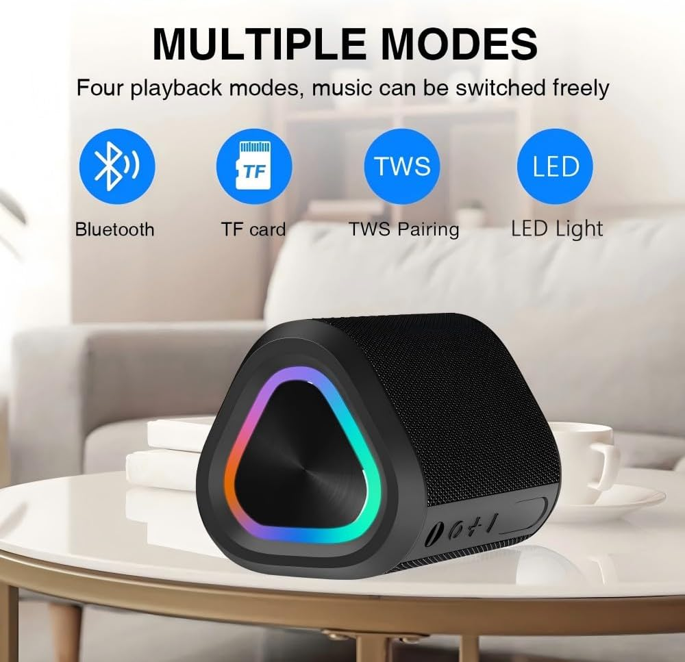 POSKOU Portable Bluetooth Speakers Enhanced Bass IPX5 Waterproof Outdoor Speaker with Hang Rope - Black image number 1