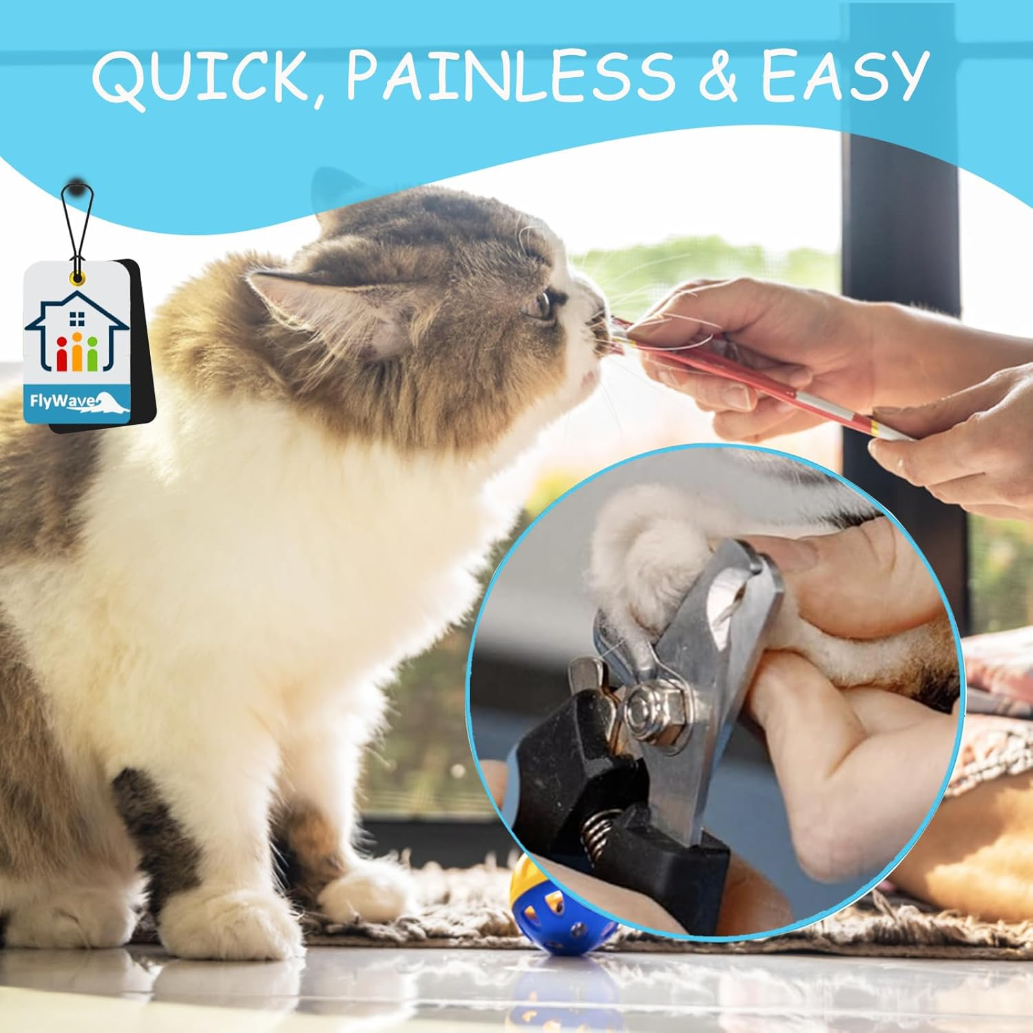 Flywave Claw Scissors for Cats and Dogs, Safe with Protection and Nail File, Ergonomic Design, Ideal for Small to Large Animals, Blue image number 3