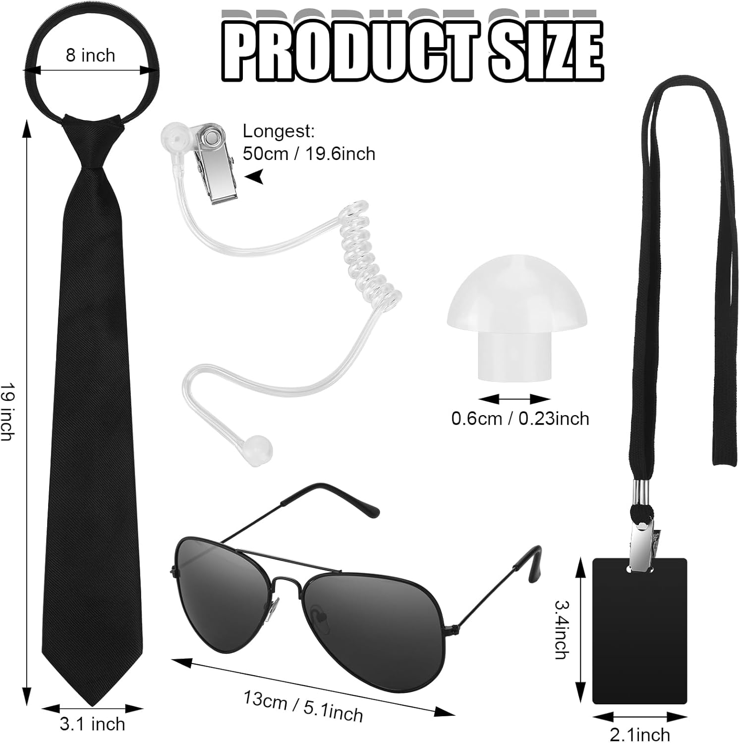Mepase Set of 10 Agent Costume Accessory Kit Secret Security Guard Costume Adjustable Pretied Zipper Tie Black Sunglasses ID Badge Prop Earpiece for Men Halloween Party Cosplay Game, as Shown in The