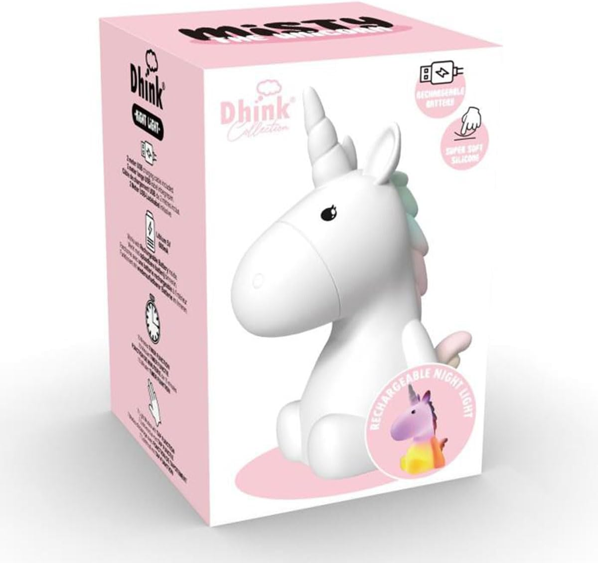 Dhink Night Light Rechargeable LED Silicone Unicorn, Whitehill DHINK442-21 image number 3