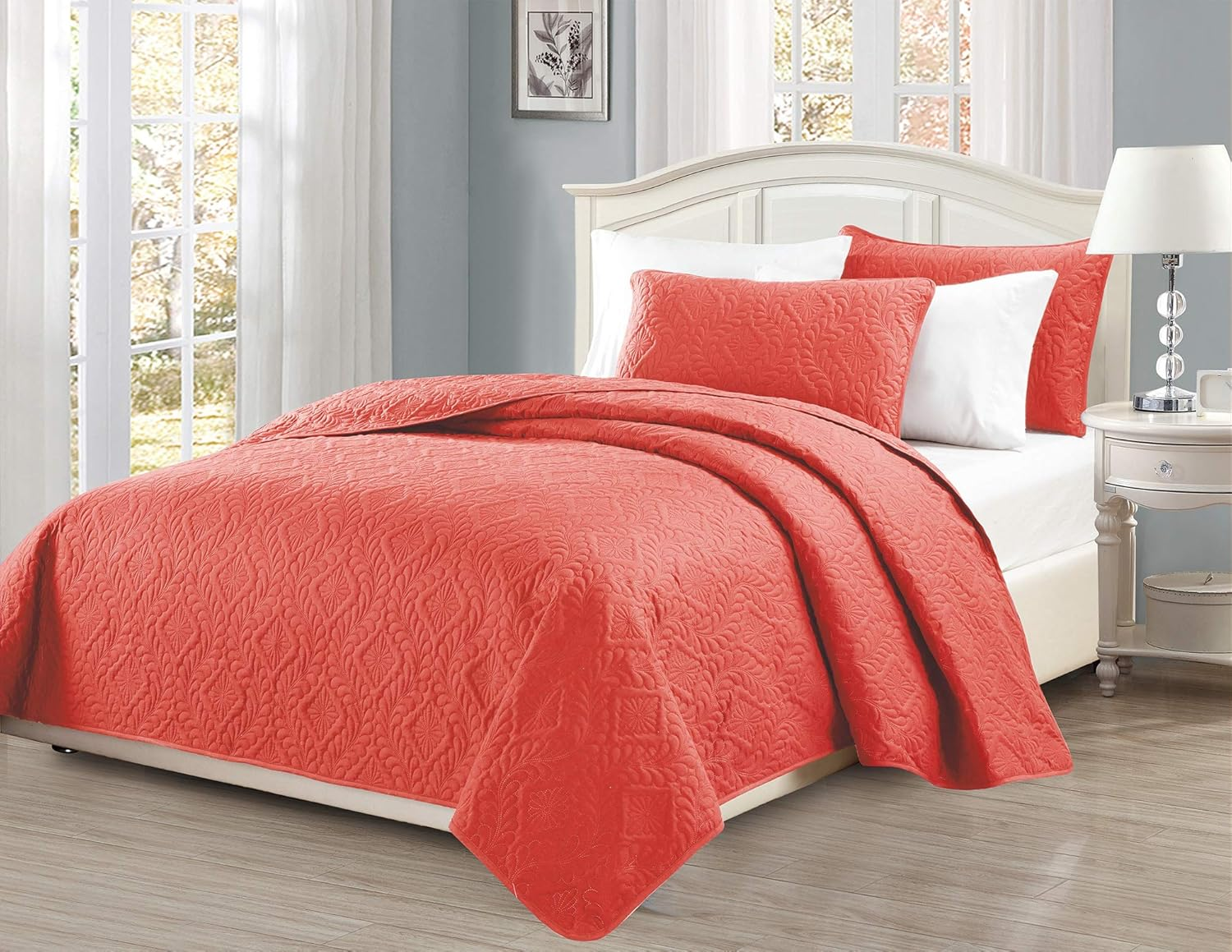 Mk Collection King/California King over Size 118X106 3 Pc Diamond Bedspread Bed-Cover Embossed Solid Turquoise New