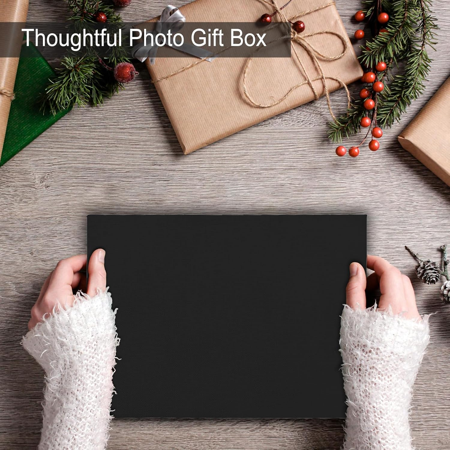 Sprsthai Photo Storage Box 4X6 5X7 - Archival Photo Organizer Box with Lid, Stackable Memory Keepsake Box for Photos, Pictures, Certificates, Jewelry & Scrapbooking Supplies, Black image number 6