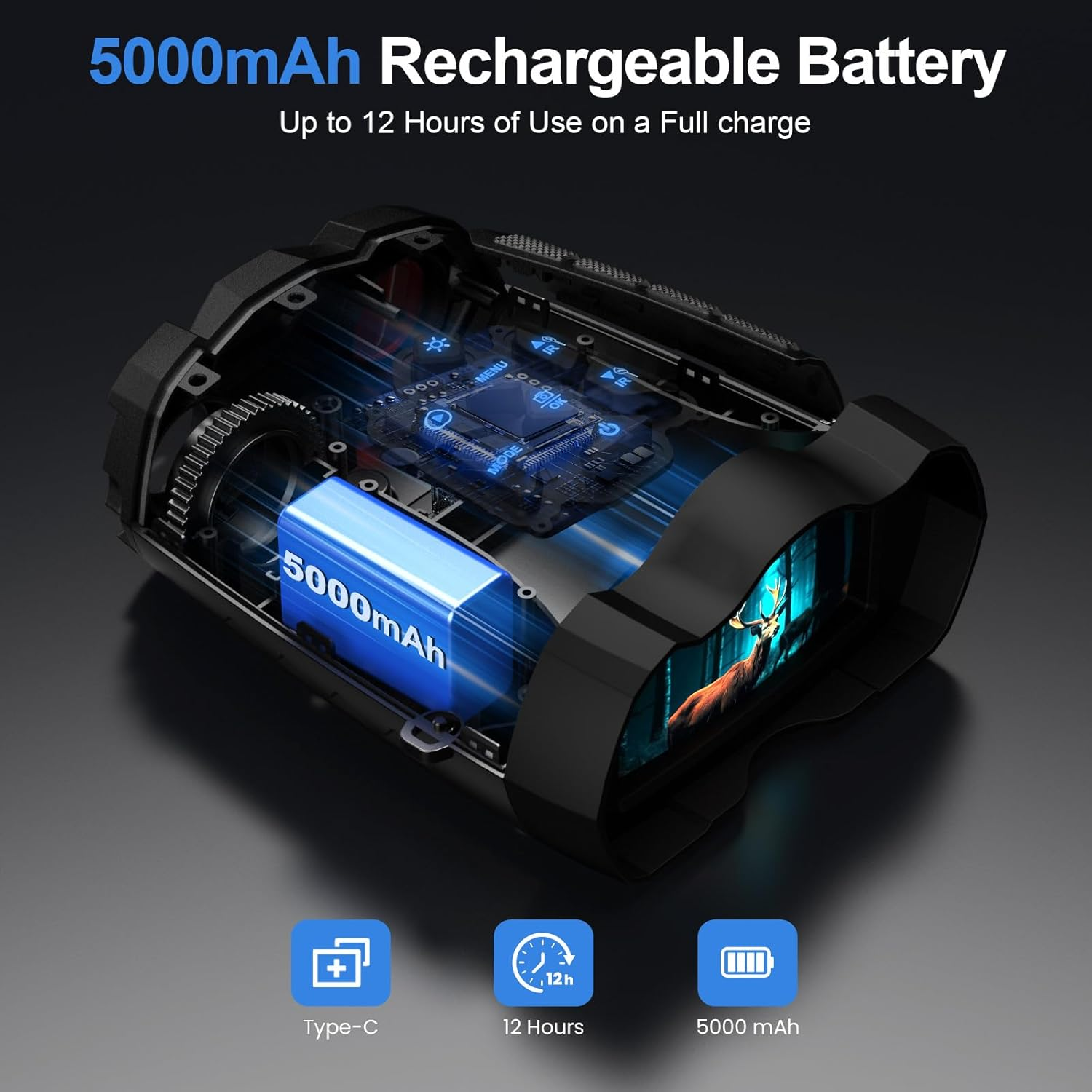 Night Vision Goggles, 4K Infrared Binoculars with Camera, 9 Gear Night Vision with 5000Mah Battery, 16X Digital Zoom Nightvision with 32GB TF Card, 3.5" HD Binoculars Gift for Mens - Light Gray image number 3