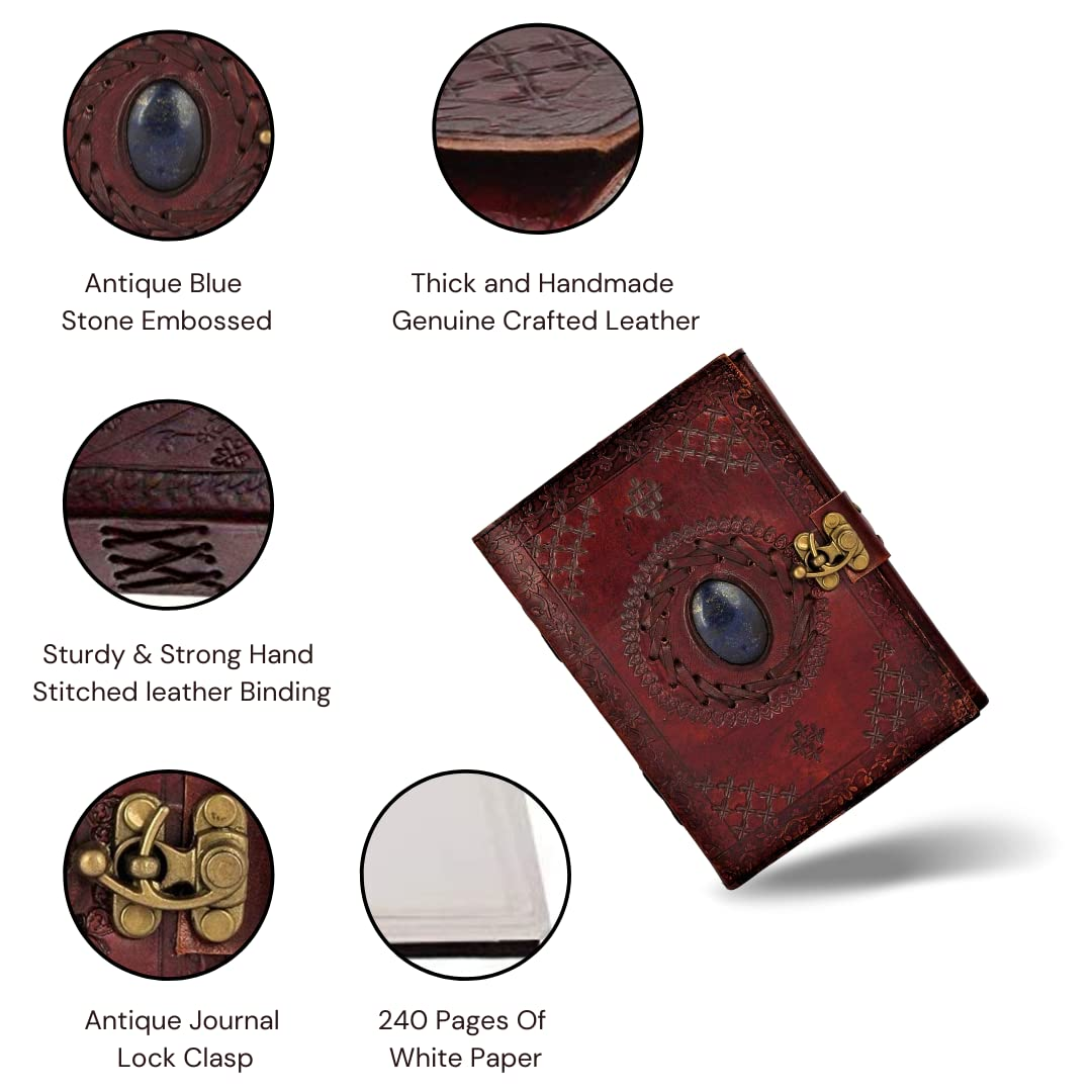 OVERDOSE LJ BROWN with Stone Leather Journal - Handmade Office Bound for Men & Women | Sketchbook| Notebook Diary - 5 X 7 Inches | 12 X 17 Cm | A6 image number 1