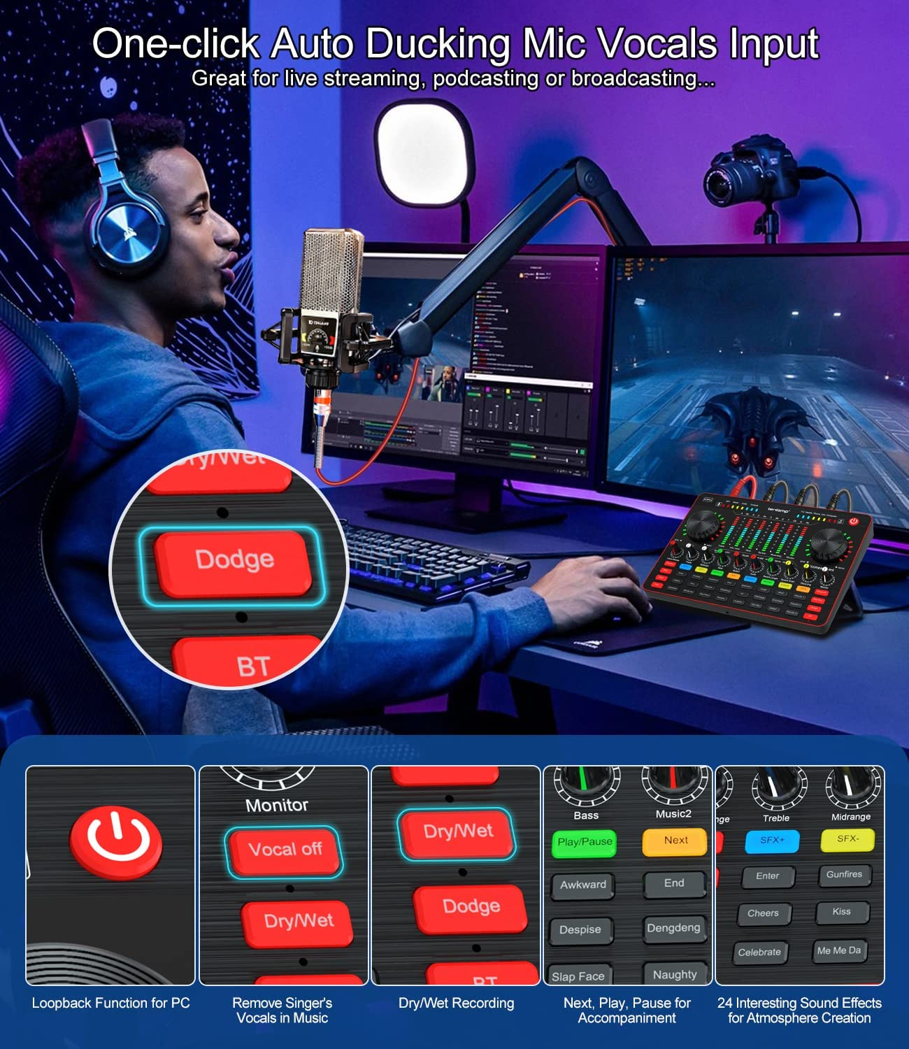 Podcast Equipment Bundle, Tenlamp Studio XLR-3.5 Cardioid Condenser Microphone & G3Pro Portable Audio Interface with Mixer and Sound Card Soundboard Voice Changer DJ Controller, All-In-One Podcast Mic Kit for Phone PC Live Streaming Podcast Recording Gaming Youtube Tik Tok Guitar image number 2