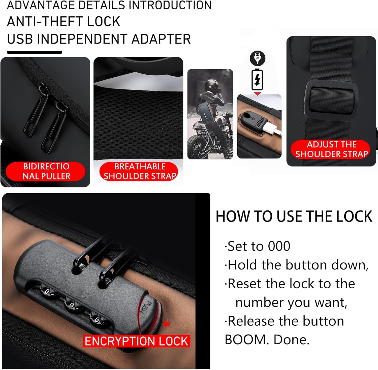 MAIABLEAU Men'S Crossbody Bag Chest Bags anti Theft Sling Bag PU Leather Shoulder Bag with USB Charging Port image number 4