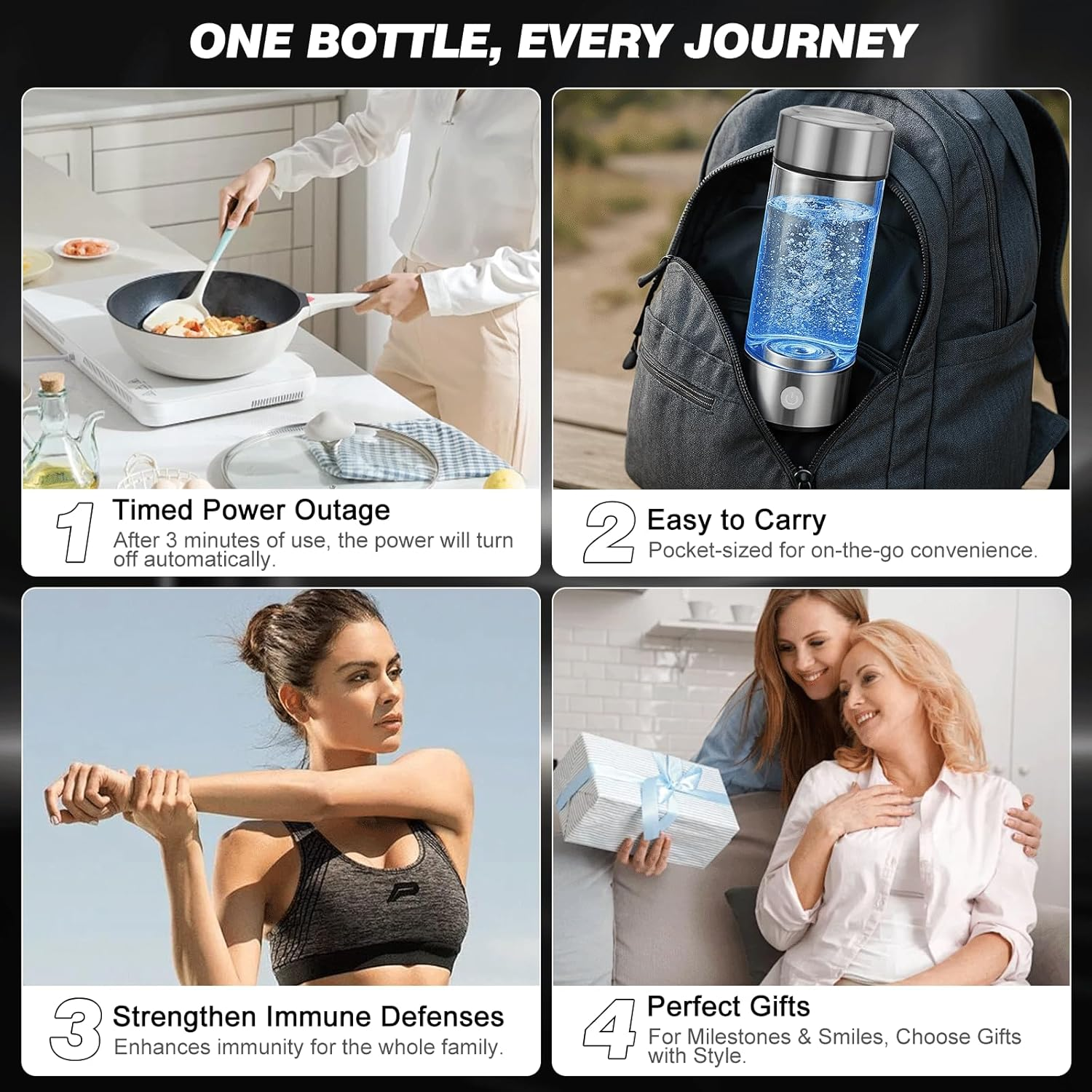 Hydrogen Water Bottle, Hydrogen-Rich Water Generator Bottles -Upgraded SPE/PEM Technology, Portable Rechargeable Hydrogenated Water Glass Bottle (Suitable for Purified & Distilled Water) image number 3