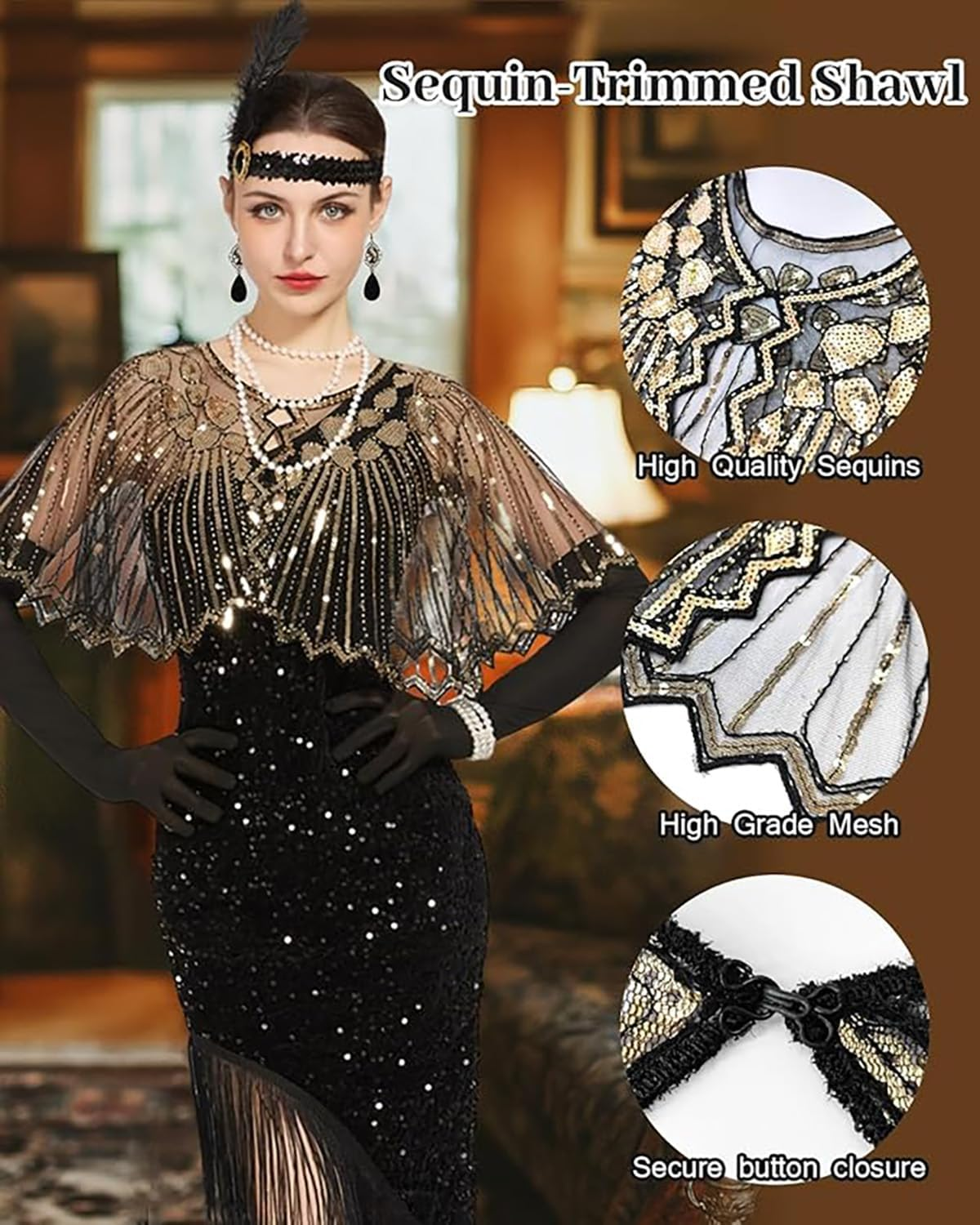 1920S Flapper Gatsby Accessories Costume Set Fashion Roaring 20'S Cosplay Theme Set with Headband Headpiece for Women Men image number 2