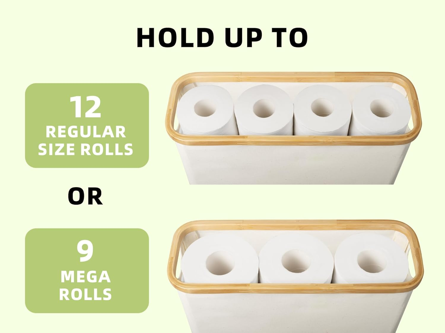 Storageworks Toilet Paper Storage Basket, Papers Container with Bamboo Lid, Medium Holder for up to 9 Mega Rolls, Organizer for Bathroom, Beige, 1 Pack