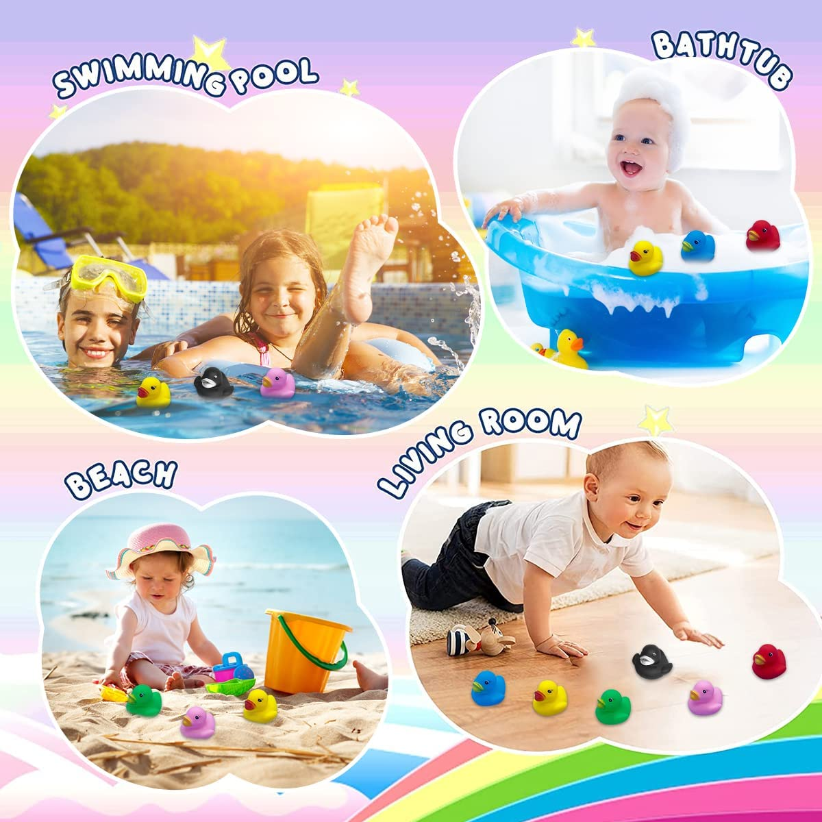 50 Pcs Assorted Ducks for Kids,Float and Squeeze Sound Baby Bath Duck Toys,Durable Rubber Duck Toy for Tub Pool,Showers Accessories Baby Showers Toy image number 4