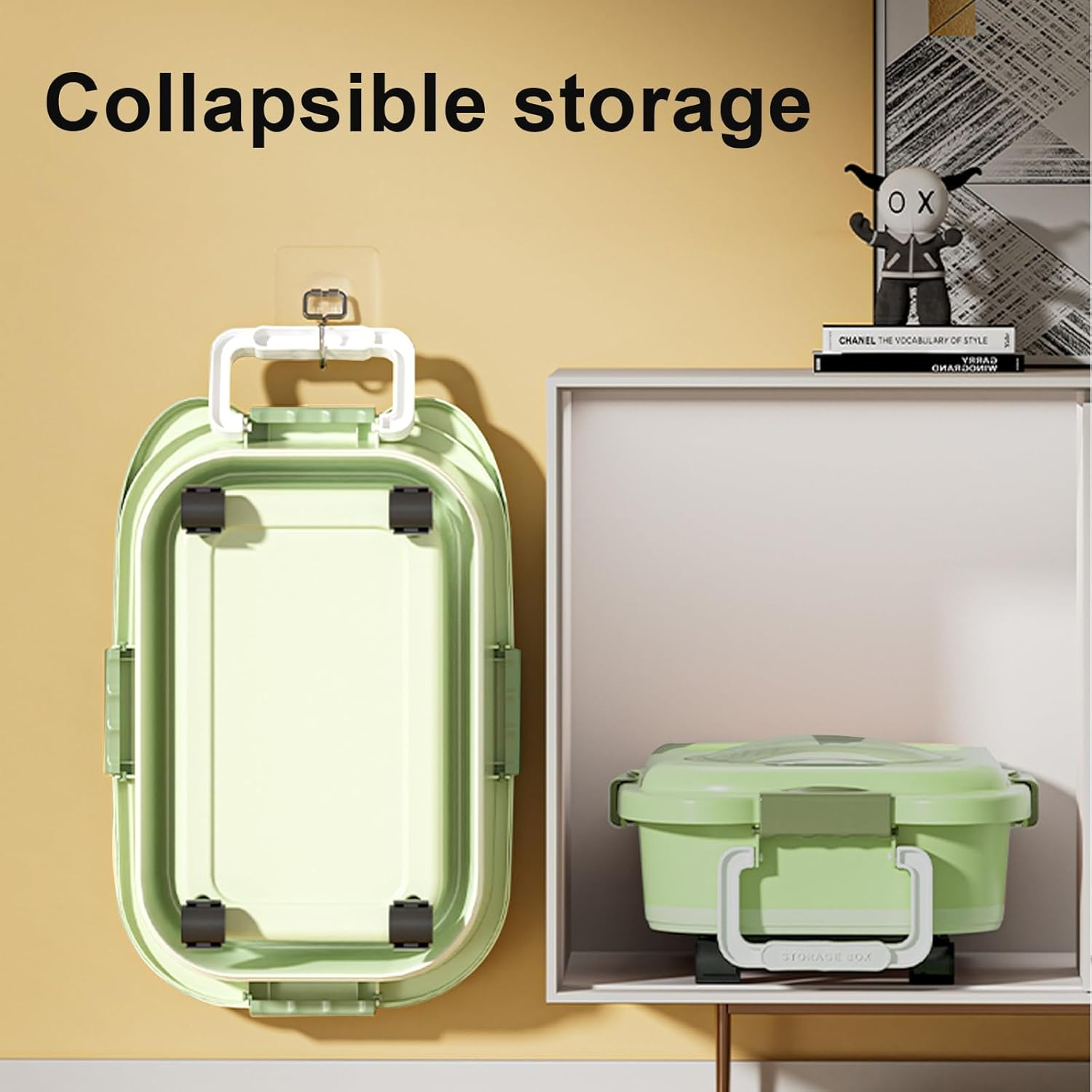 Collapsible Dog Food Storage Container (5-20 Lb), Airtight Pet Food Bin with Lid, Measuring Cups, Rolling Wheels & Handles, Keep Dry Food Fresh for Dogs, Cats, Birds, Easy to Move & Store, Green image number 4