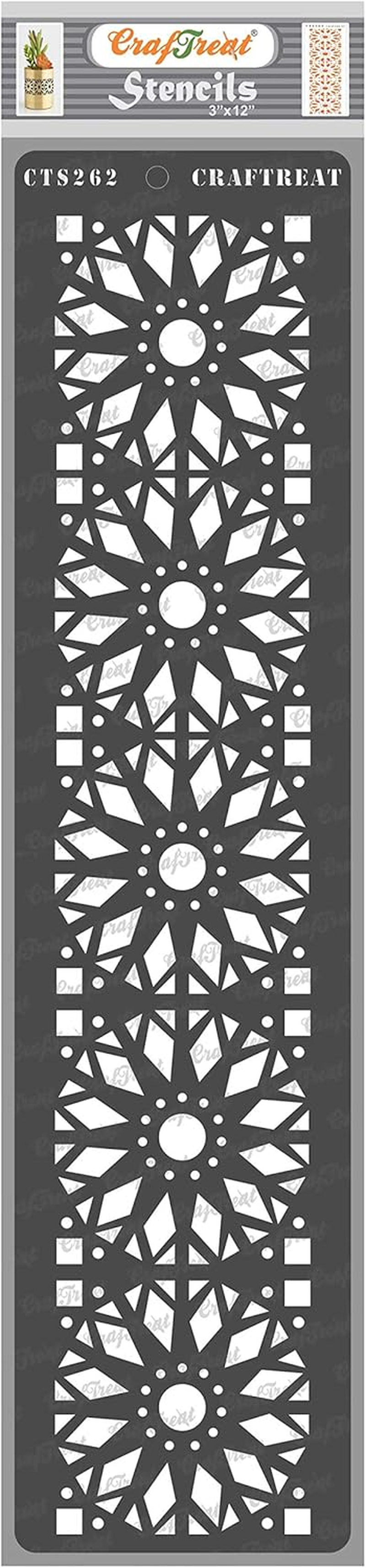 Craftreat Rangoli Stencils for Painting on Canvas, Wallart, Bullet Journal Notebook and Scrapbook - Mandala Border Stencils - 3"X12" Moroccan Indian Stencils - Reusable Stencil Arts & Crafts Supplies image number 4