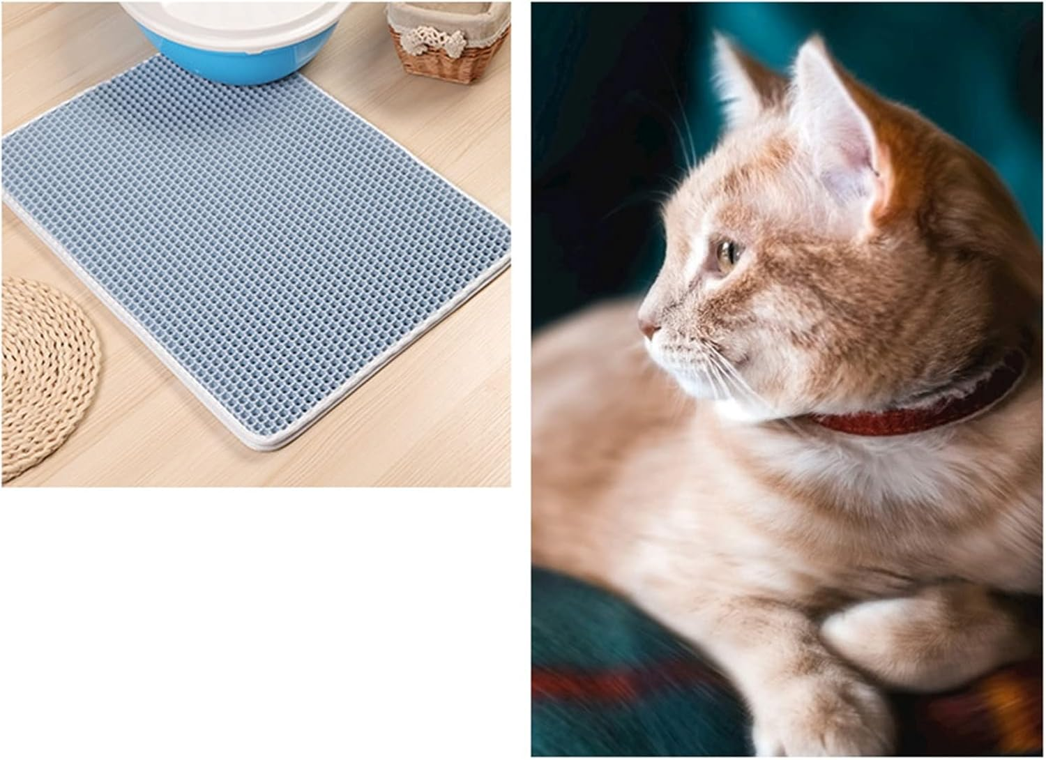 Cat Litter Mat, Litter Collection Mat, Soft, Double Layer, Waterproof Backing, Cat Litter Mat, EVA Material, Prevents Slipping, Pet Mats for Kittens, (Baby Blue, 40 X 50 Cm) image number 4
