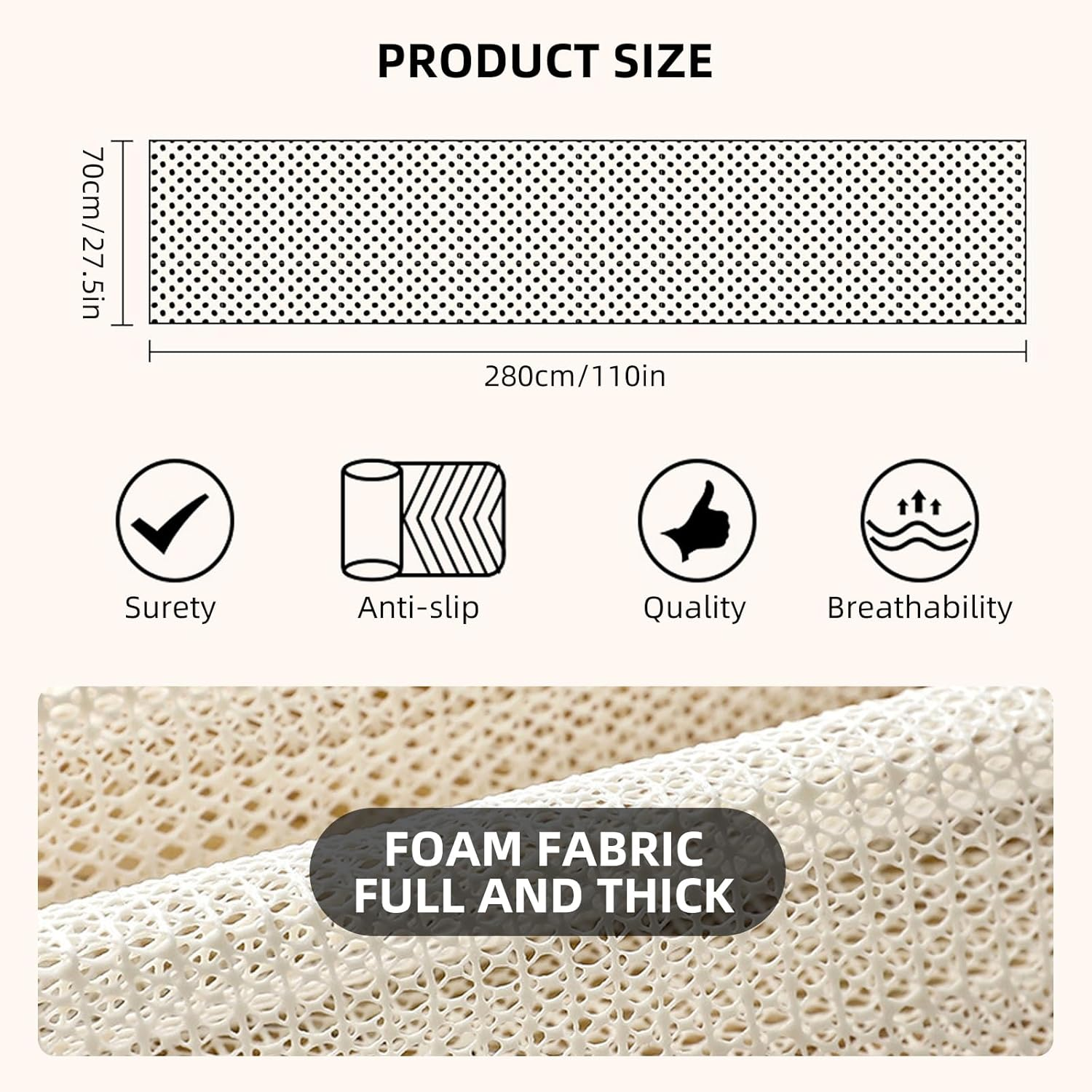 Non Slip Rug Pad, under Rug Non Slip Mat Keep Your Rugs Safe and in Place, Reusable Carpet Pad, Multipurpose Rug Underlay for Hardwood Floors under the Sofa Bed Chair Cushion (70X280 Cm) image number 6