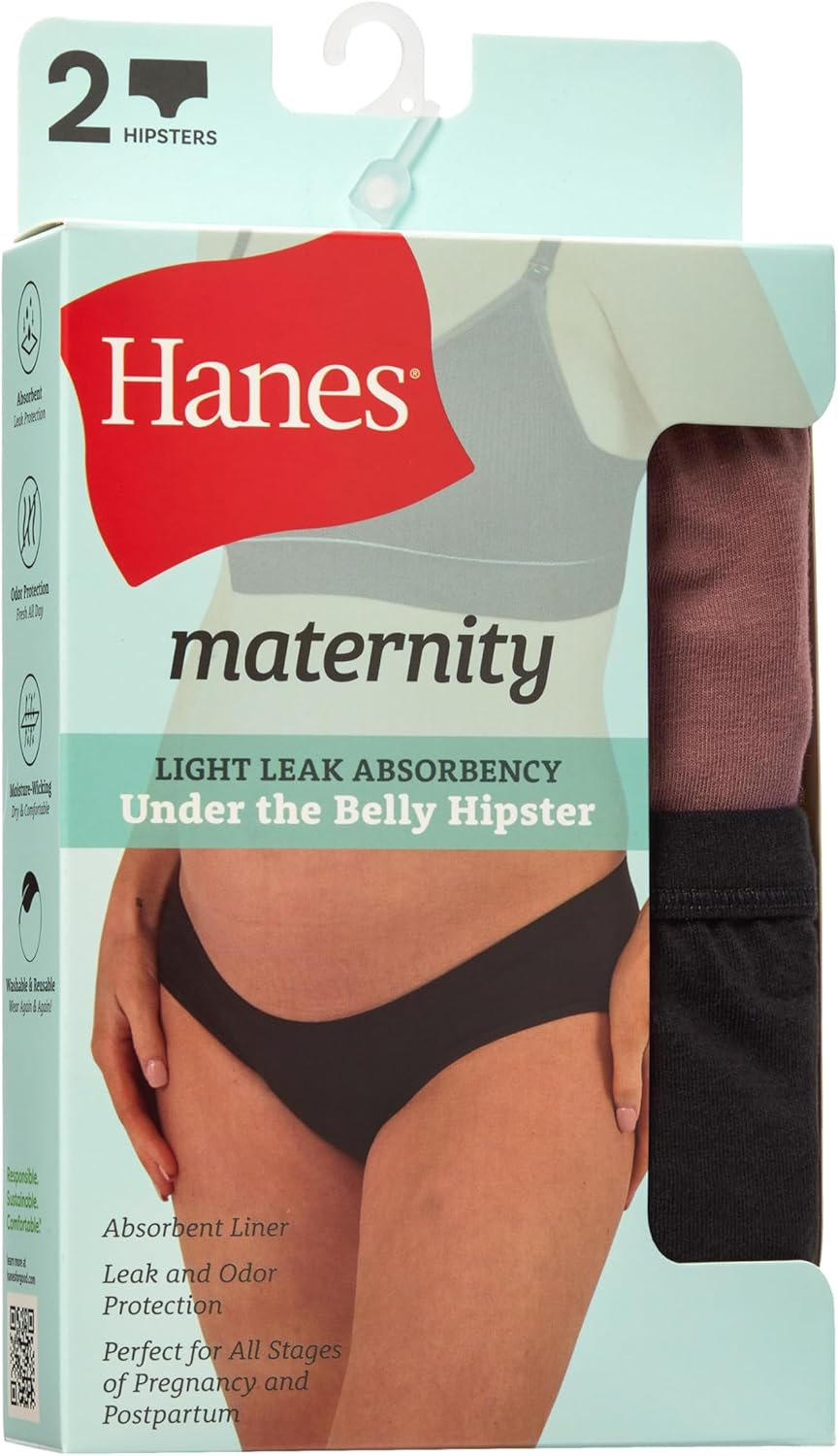 Hanes Women'S Maternity Light Leak Hipster Underwear, under the Belly, Pregnancy & Post Partum Panty, 2-Pk image number 2