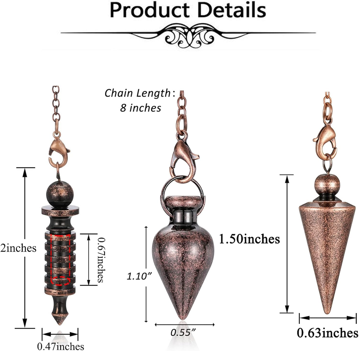 Top Plaza 3 Pcs Metal Pendulum for Divination Witch Dowsing Pendulum Wicca Healing Spiritual Answers Energy Balancing Pointed Cone Pendulum image number 6