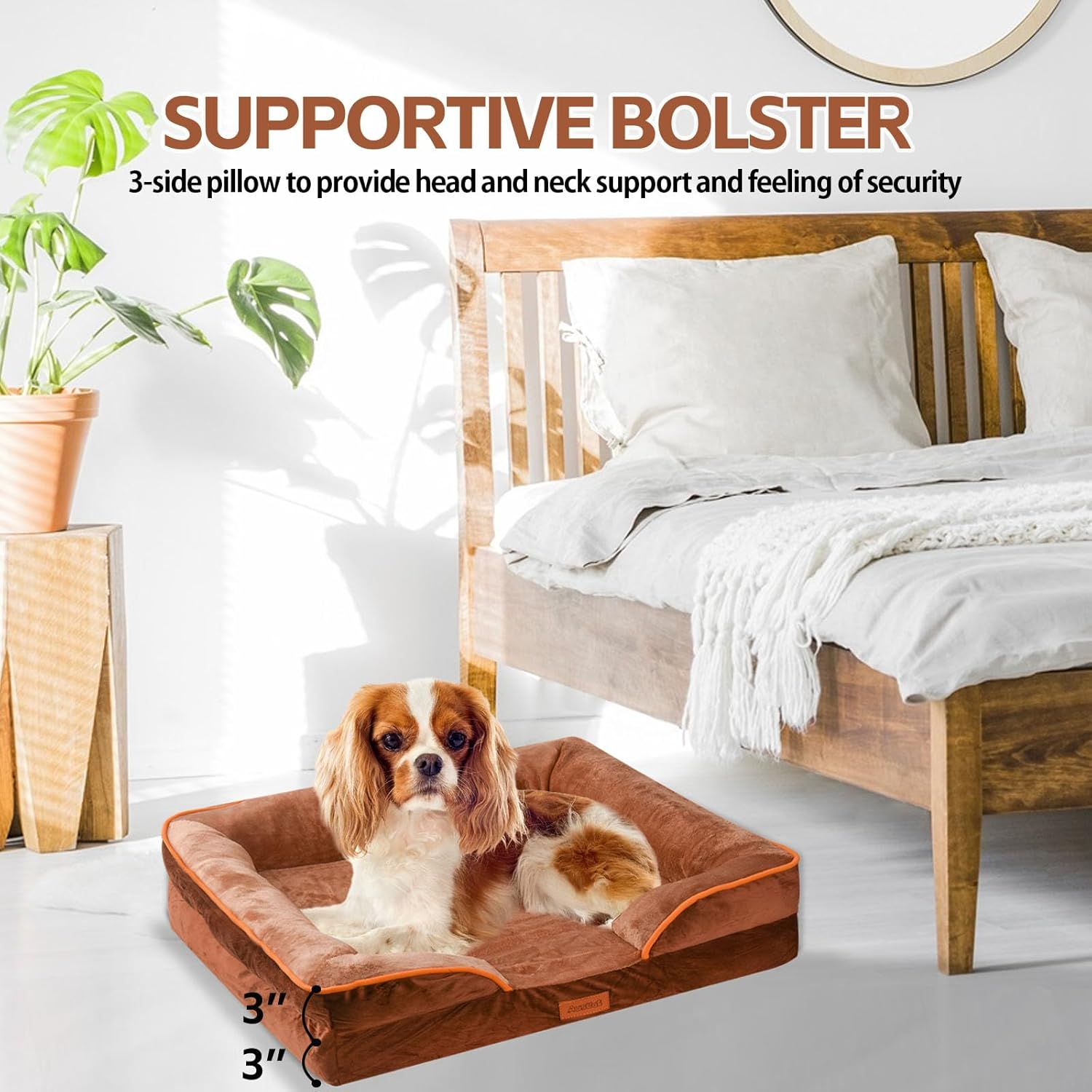 AUSCAT Dog Bed for Small Dogs -Foam Sofa, Waterproof Lining and Nonskid Bottom Couch (Brown) image number 5